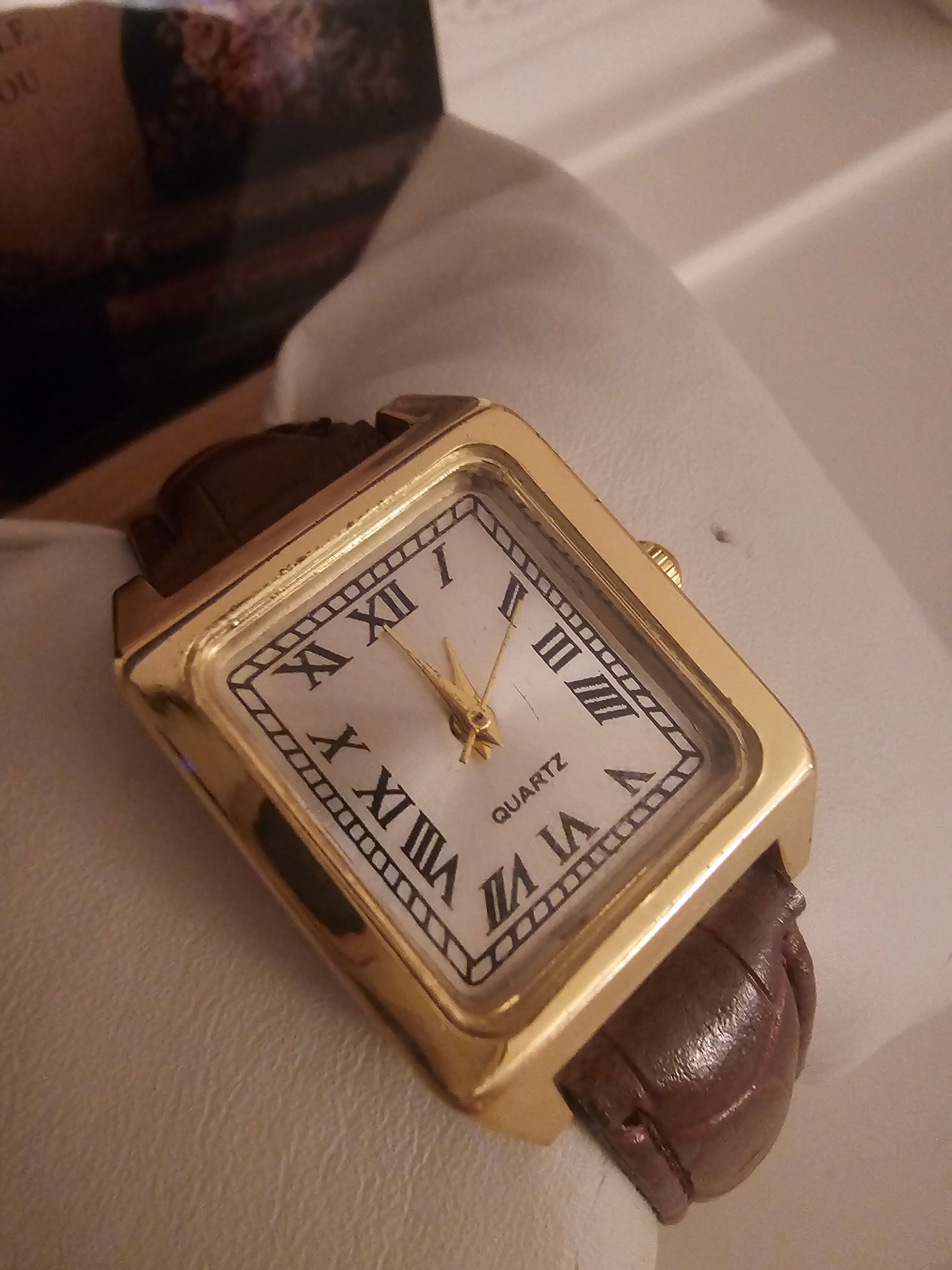Ladies Brown Crocodile Strap with Gold Square Face Watch