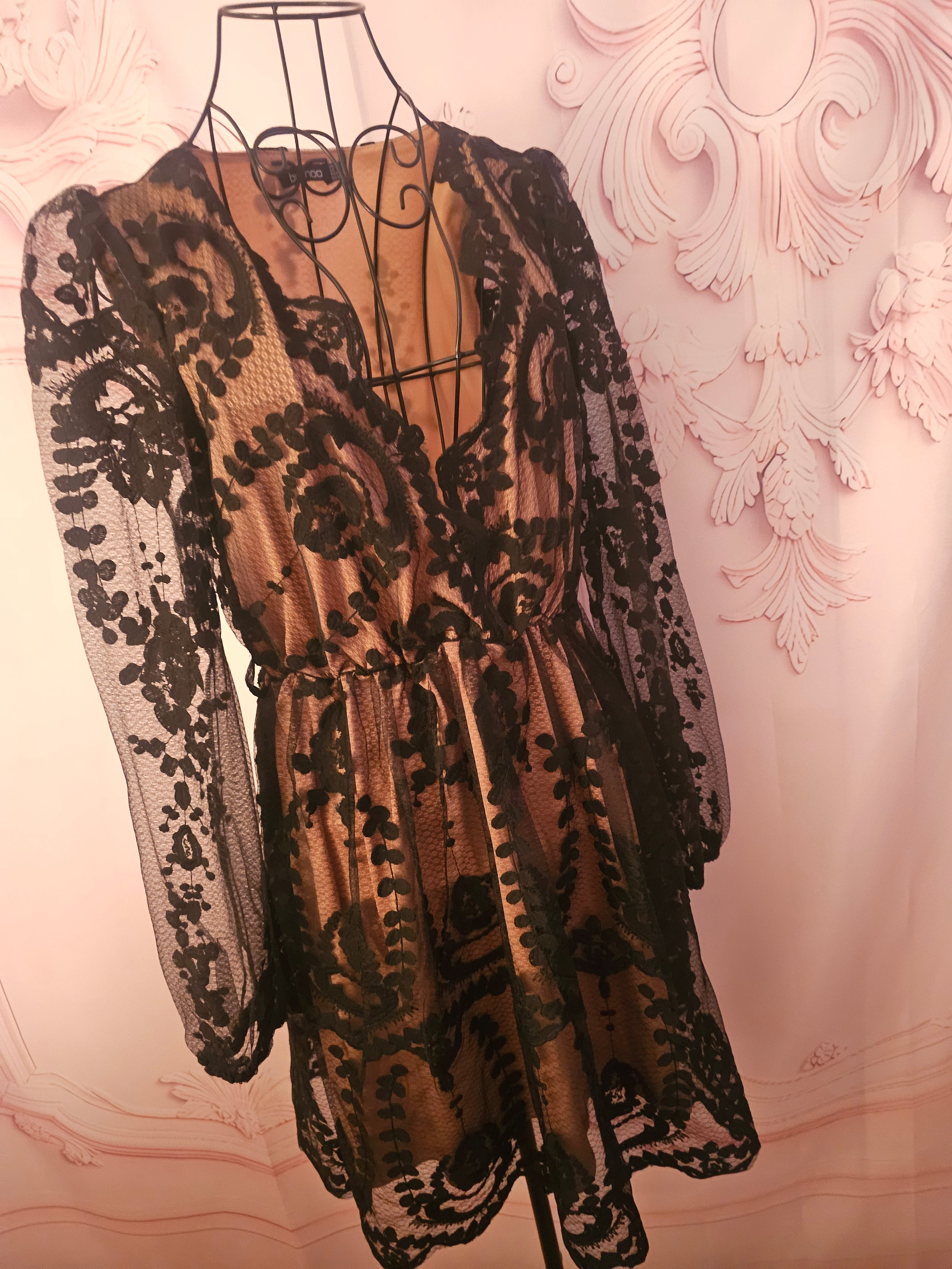 Ladies black lacy boohoo evening dress
