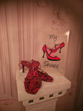 Ladies Red & Black Strappy Snakeskin Slingbacks