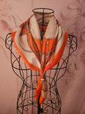 Ladies Orange & Cream with Classy Gold Detailing Silk Blend Head/Neck  Scarf