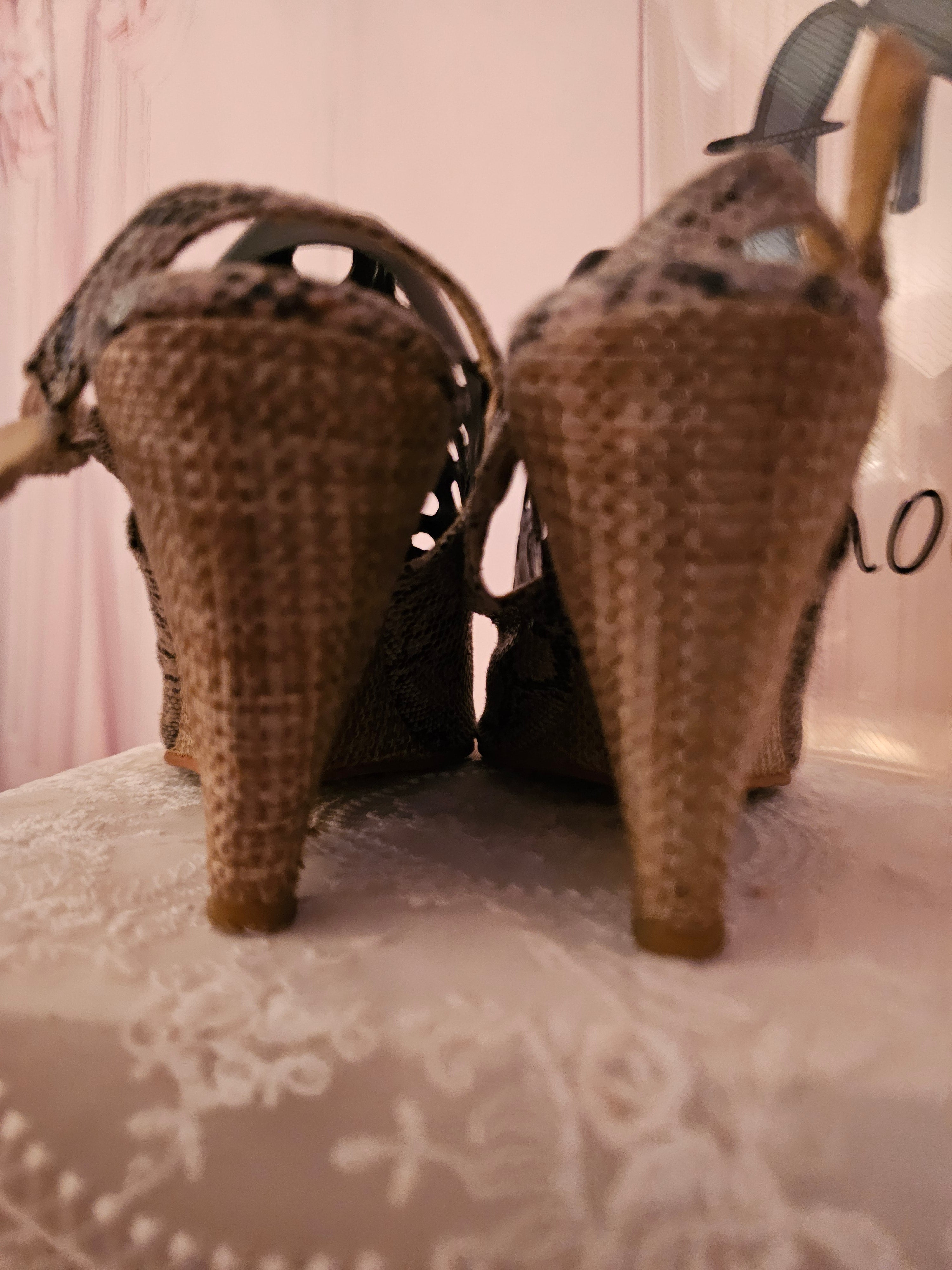 Ladies Snakeskin Peep Toe Slingback Wedges