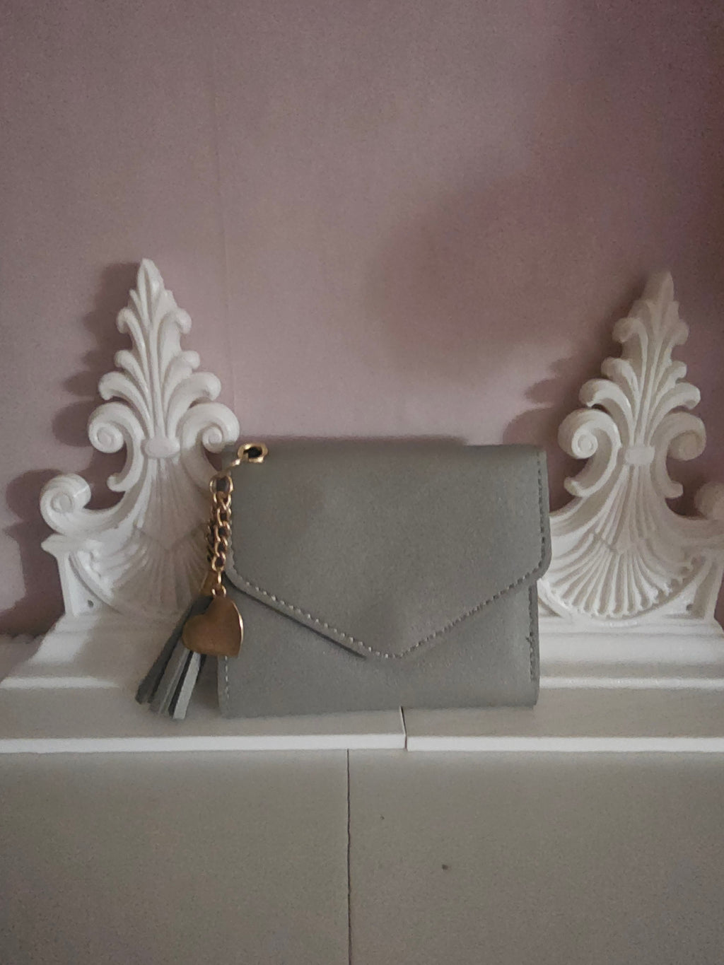 Ladies Small Grey purse with attached Heart & Tassle Keyring