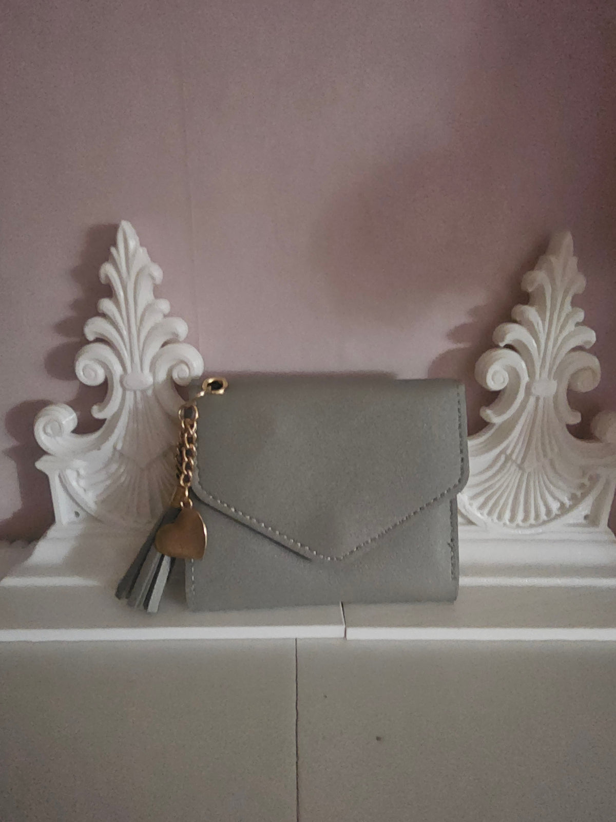 Ladies Small Grey purse with attached Heart & Tassle Keyring