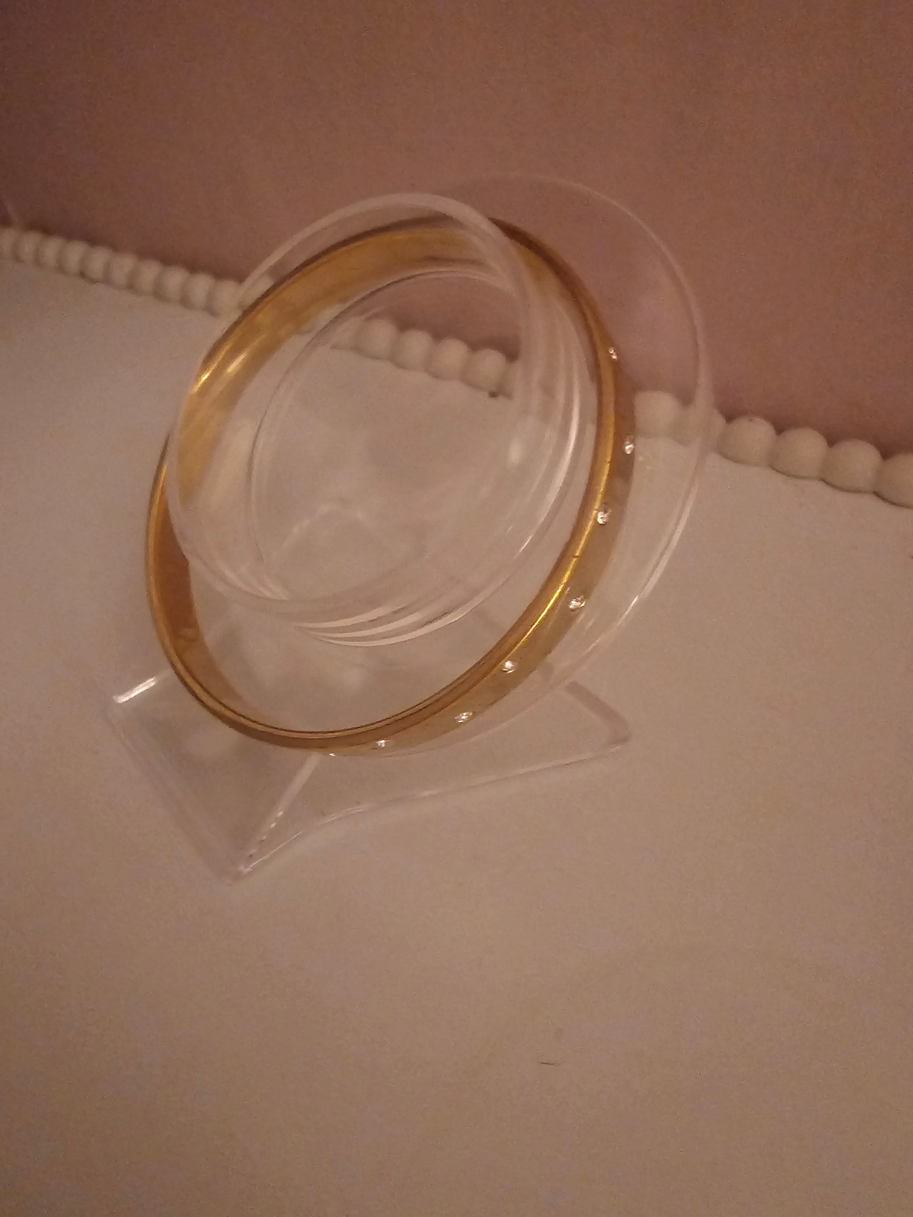Ladies Small Gold Plated Solid Slip On Bangle with Diamond Design Studs