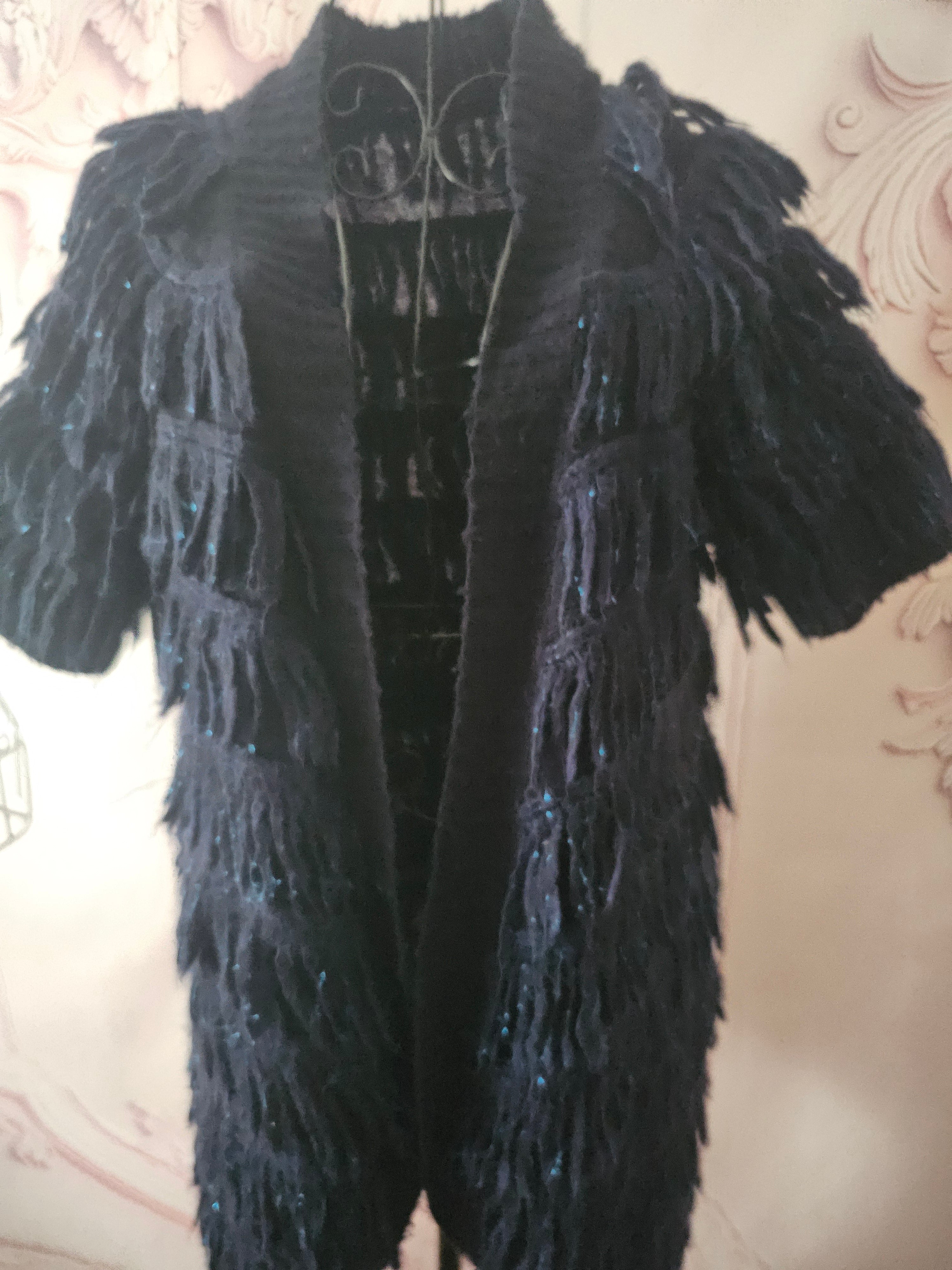 Ladies Navy Blue Fringed Miss Selfridge Short Sleeved Cardigan