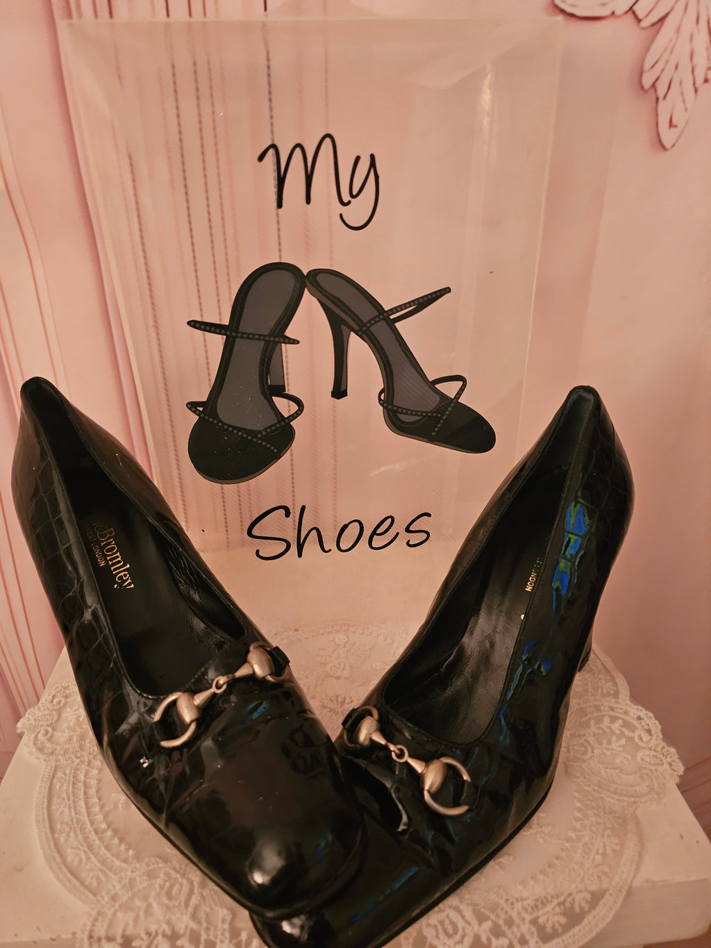 Ladies Russell & Bromley Black Paitent Crocodile Block Heels