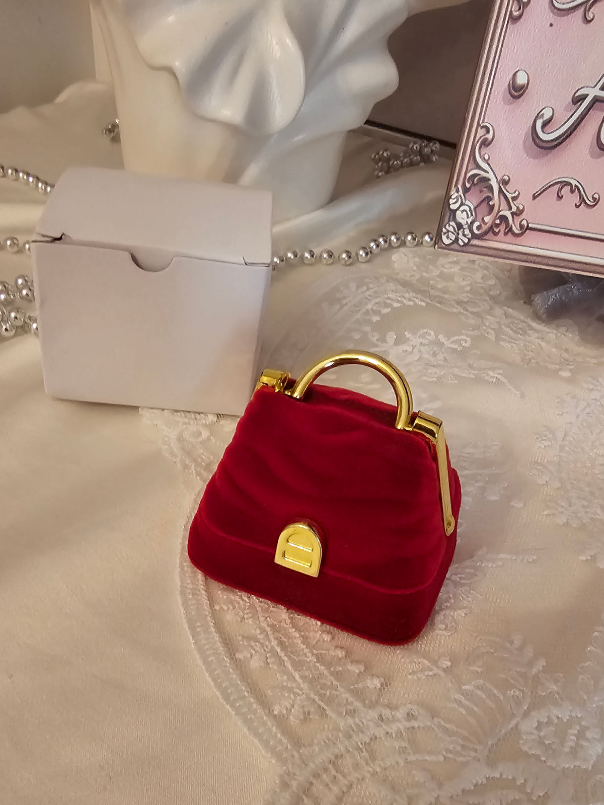 Ladies Little Red Handbag Ring Holder