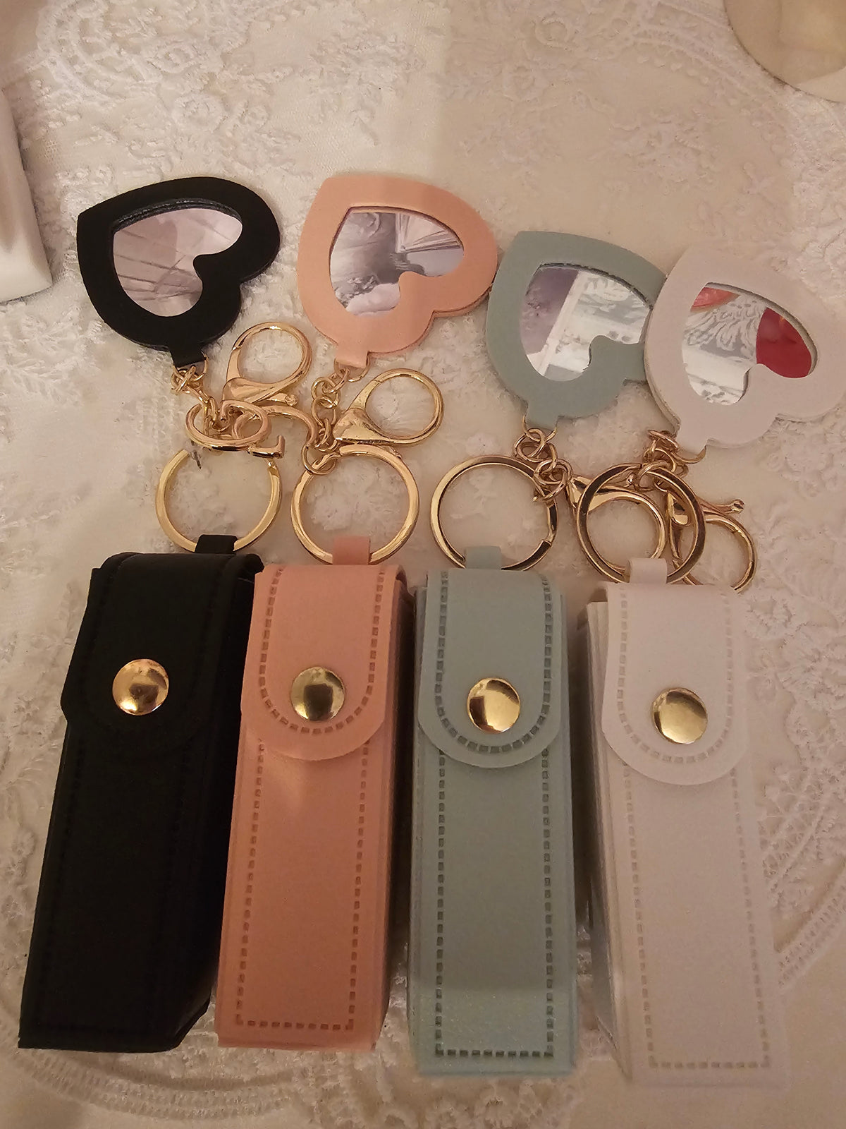 Ladies 4 x classy Lipstick holder & Matching Heart Mirror Keyring