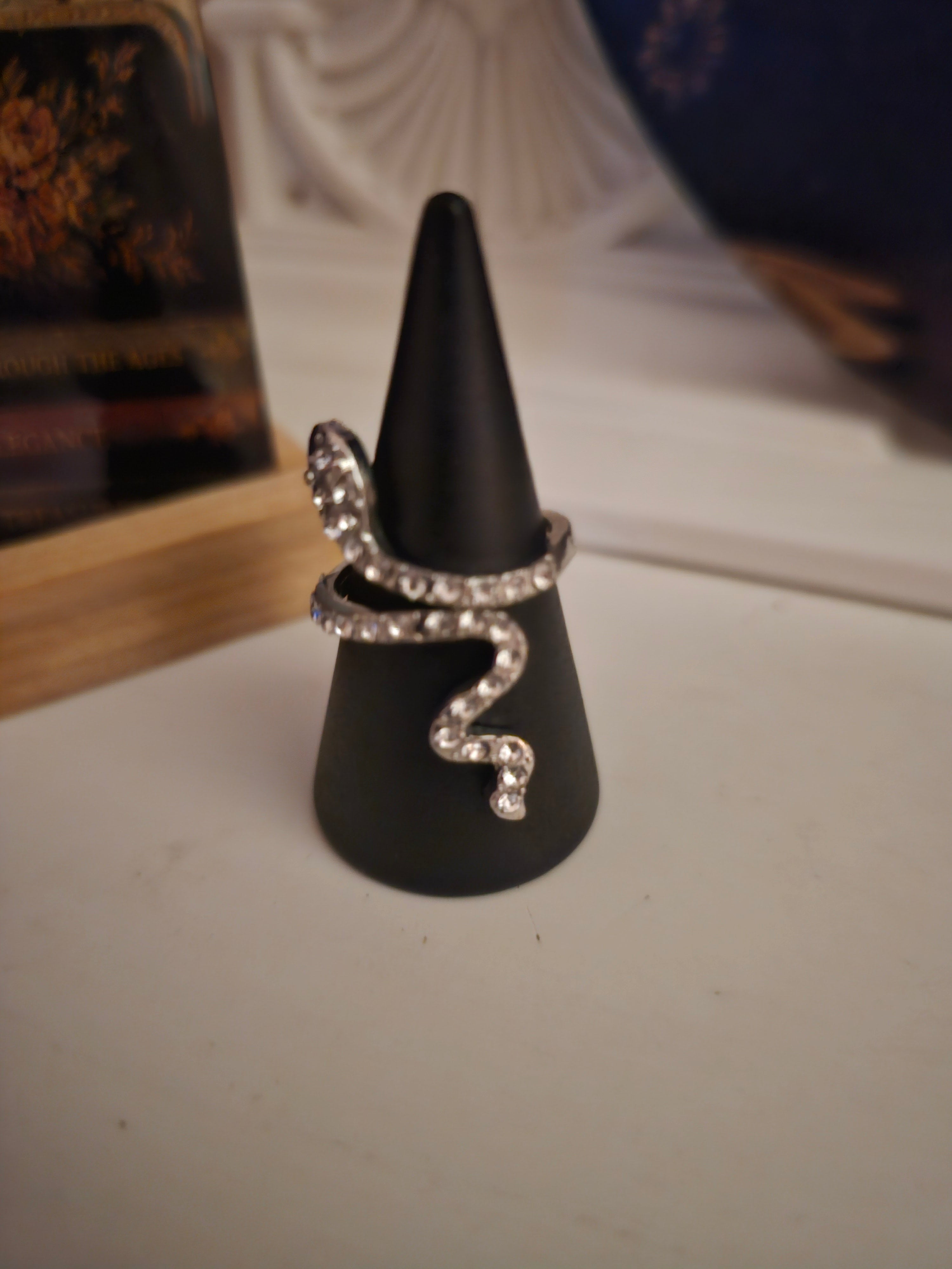 Ladies Silver Diamonte Snake Design Dress Ring