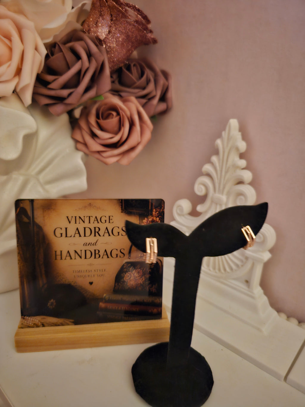 Ladies Rose Gold Hexagon Style Small Earrings