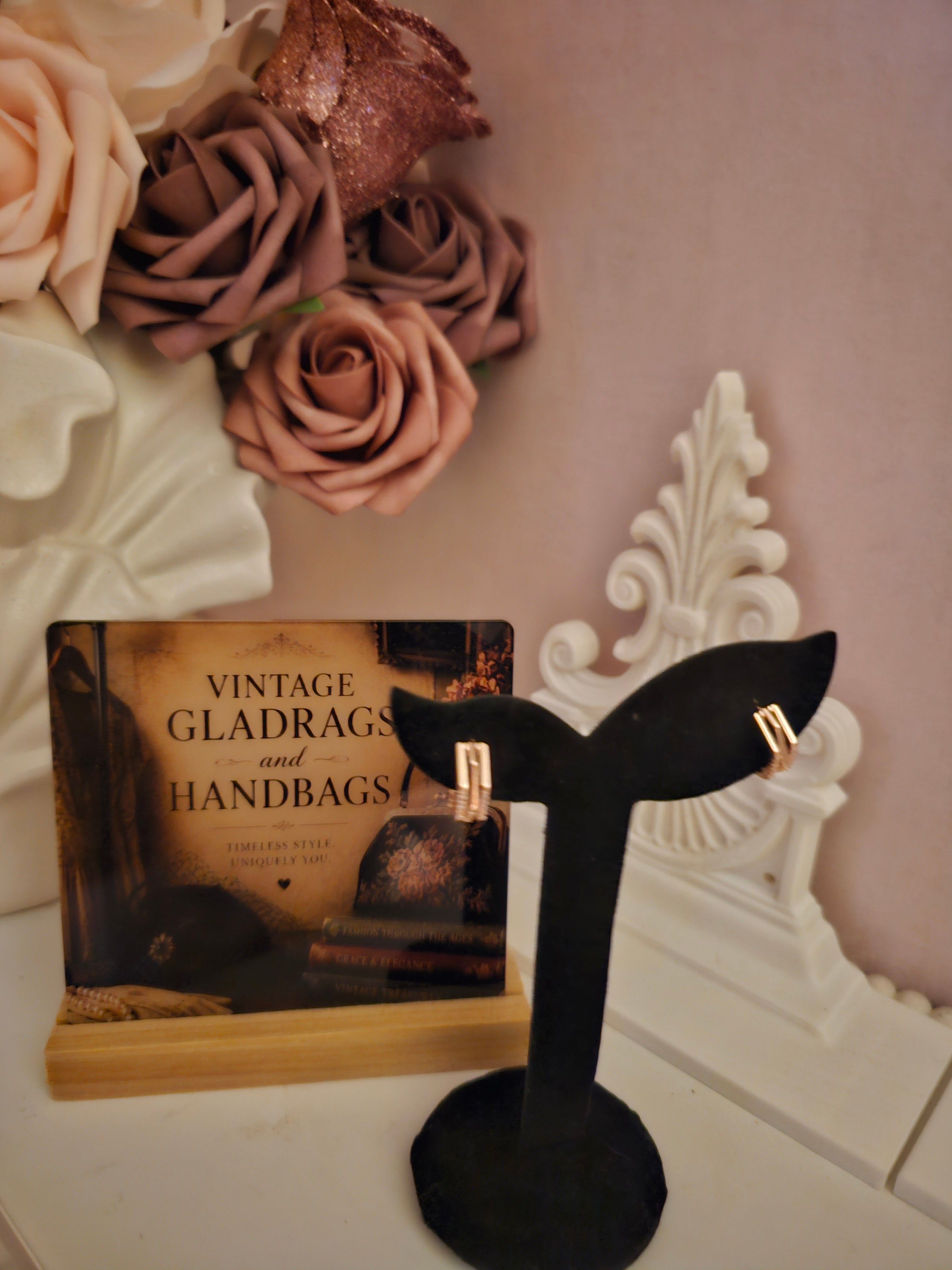 Ladies Rose Gold Hexagon Style Small Earrings