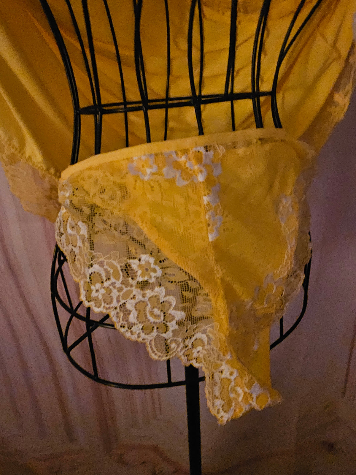 Ladies Yellow Satin Cami Slip with matching French Knickers