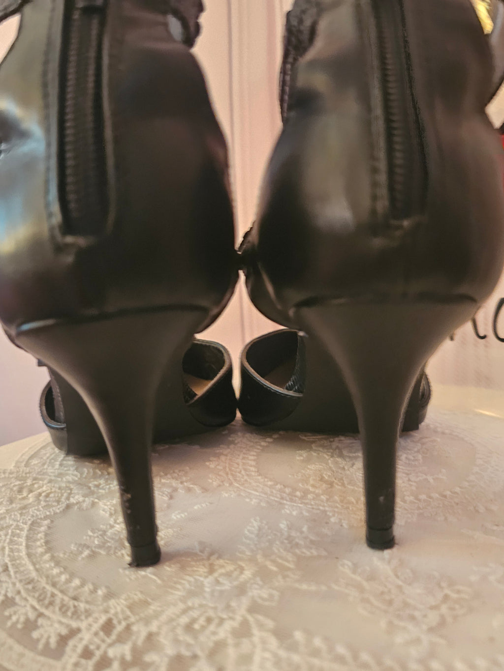 Ladies black leather Next Cross Over Heels