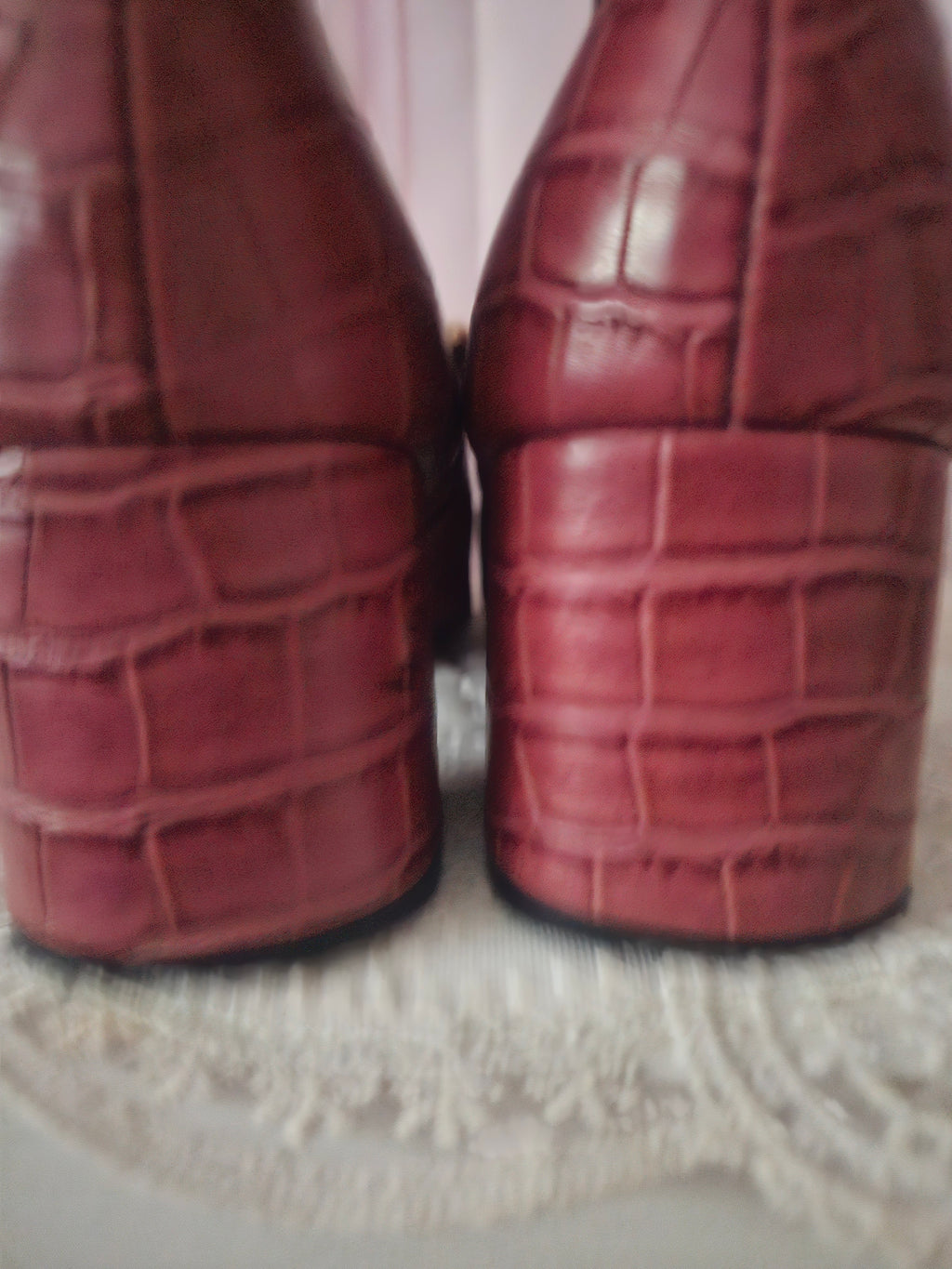 Pink Crocodile Skin Paitent Ankle Boots