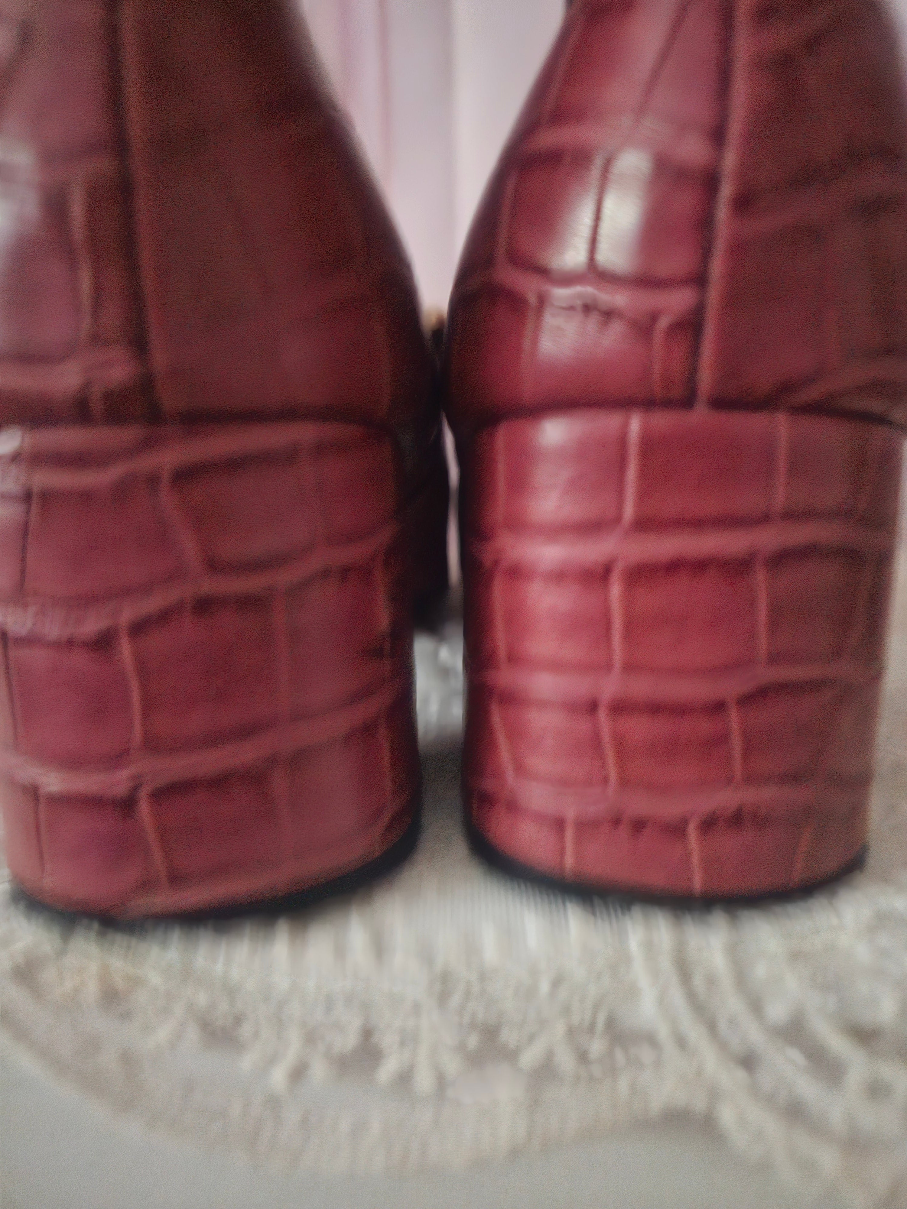 Pink Crocodile Skin Paitent Ankle Boots