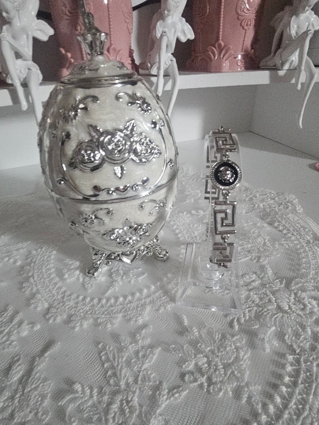 Ladies Silver Versace style with greek key style bracelet