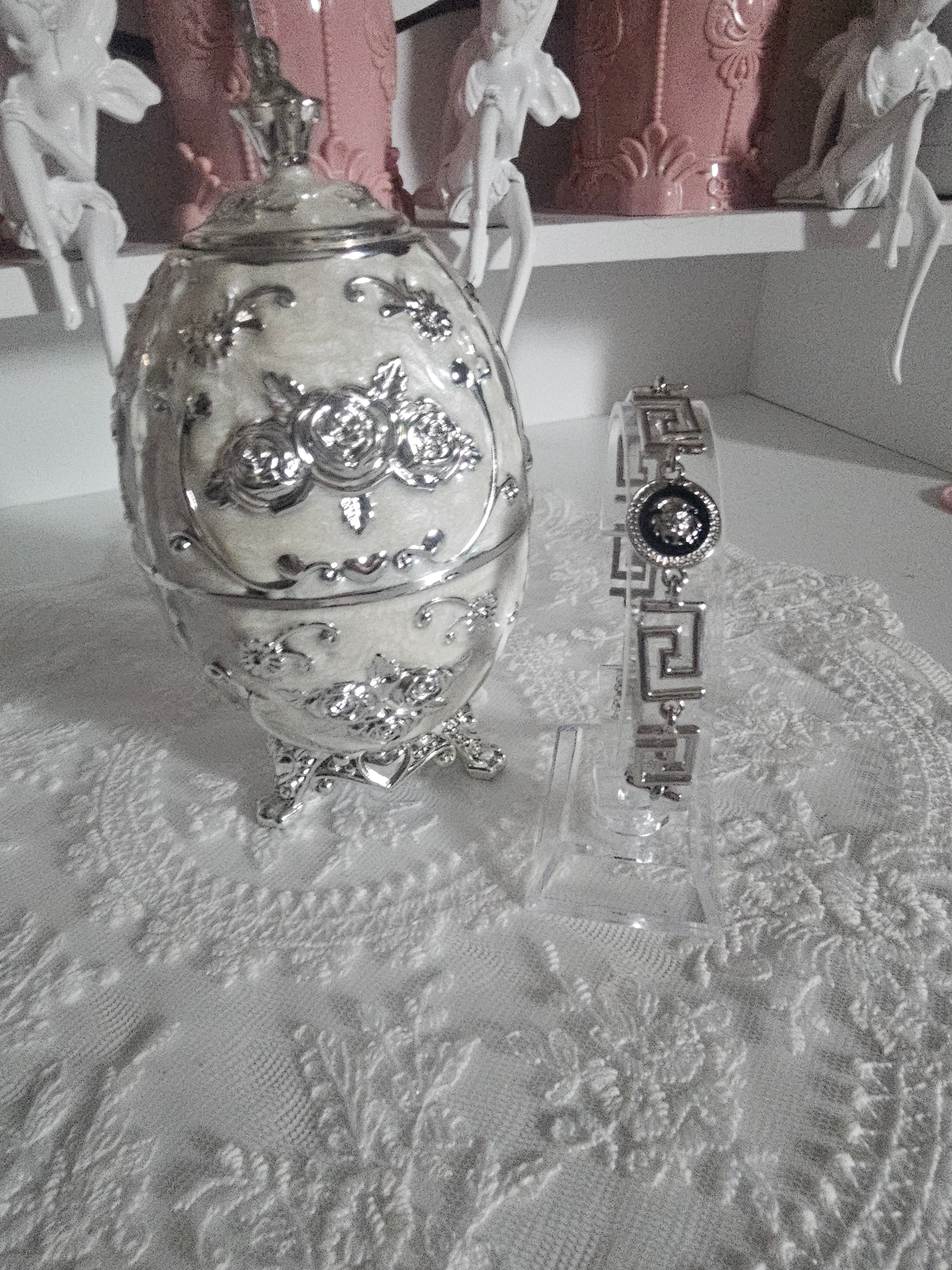 Ladies Silver Versace style with greek key style bracelet