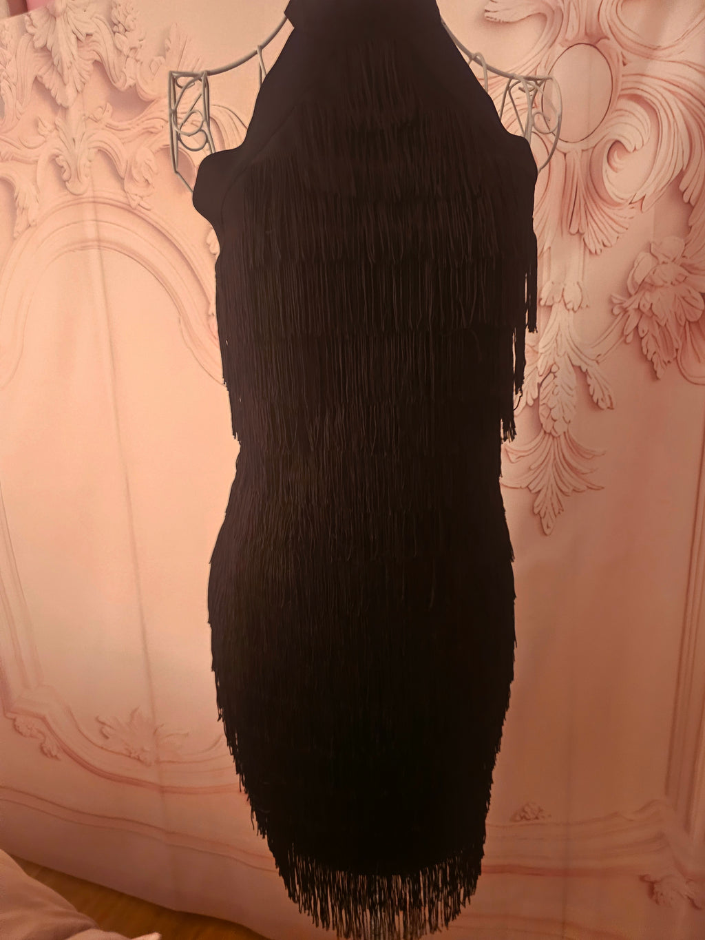 Ladies warehouse fully fringed halterneck cocktail dress