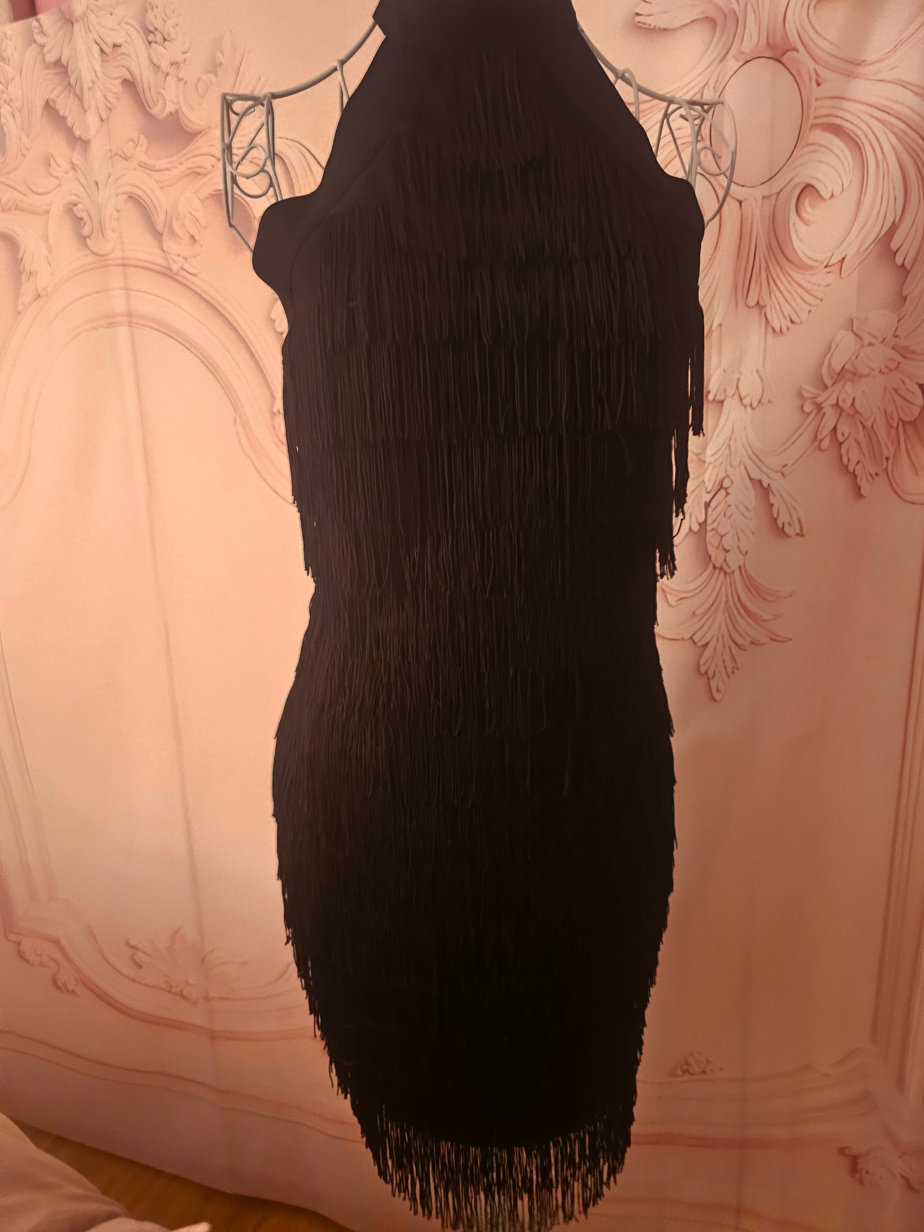 Ladies warehouse fully fringed halterneck cocktail dress