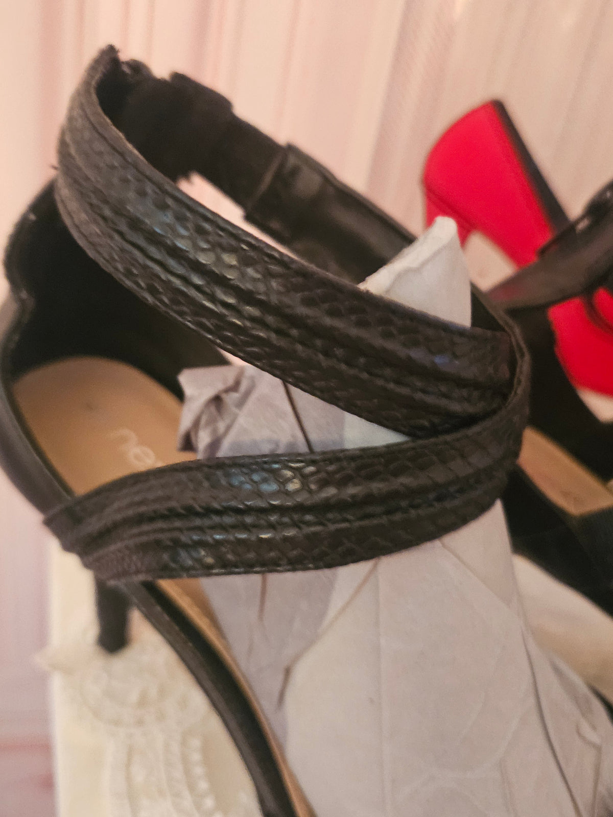 Ladies black leather Next Cross Over Heels