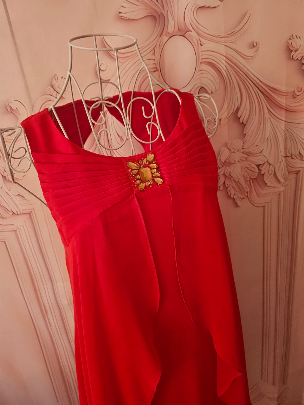 Ladies Red Monsoon Chiffon Evening Dress