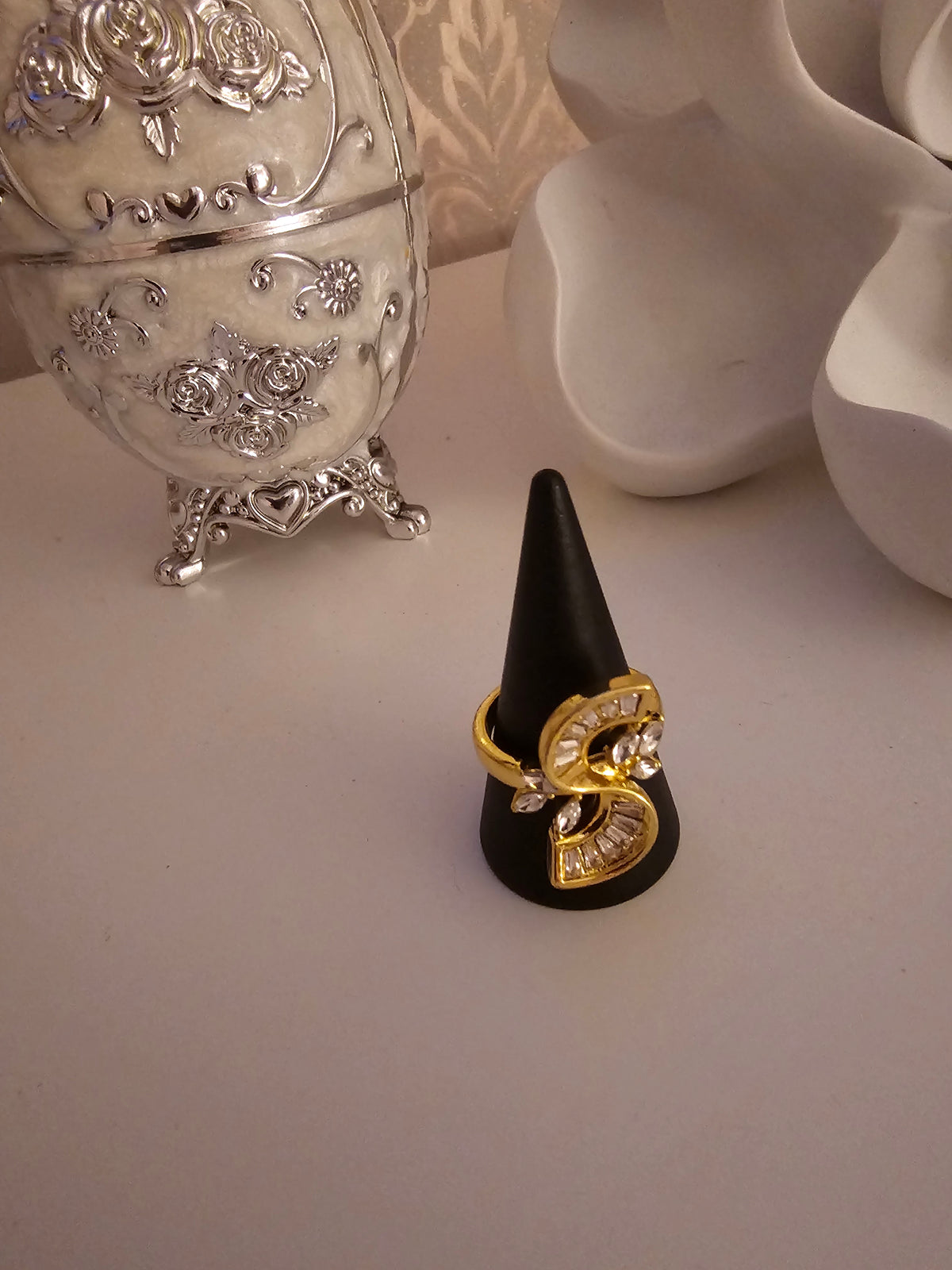 Ladies Yellow Gold with Diamond Swirl Design Dress Ring
