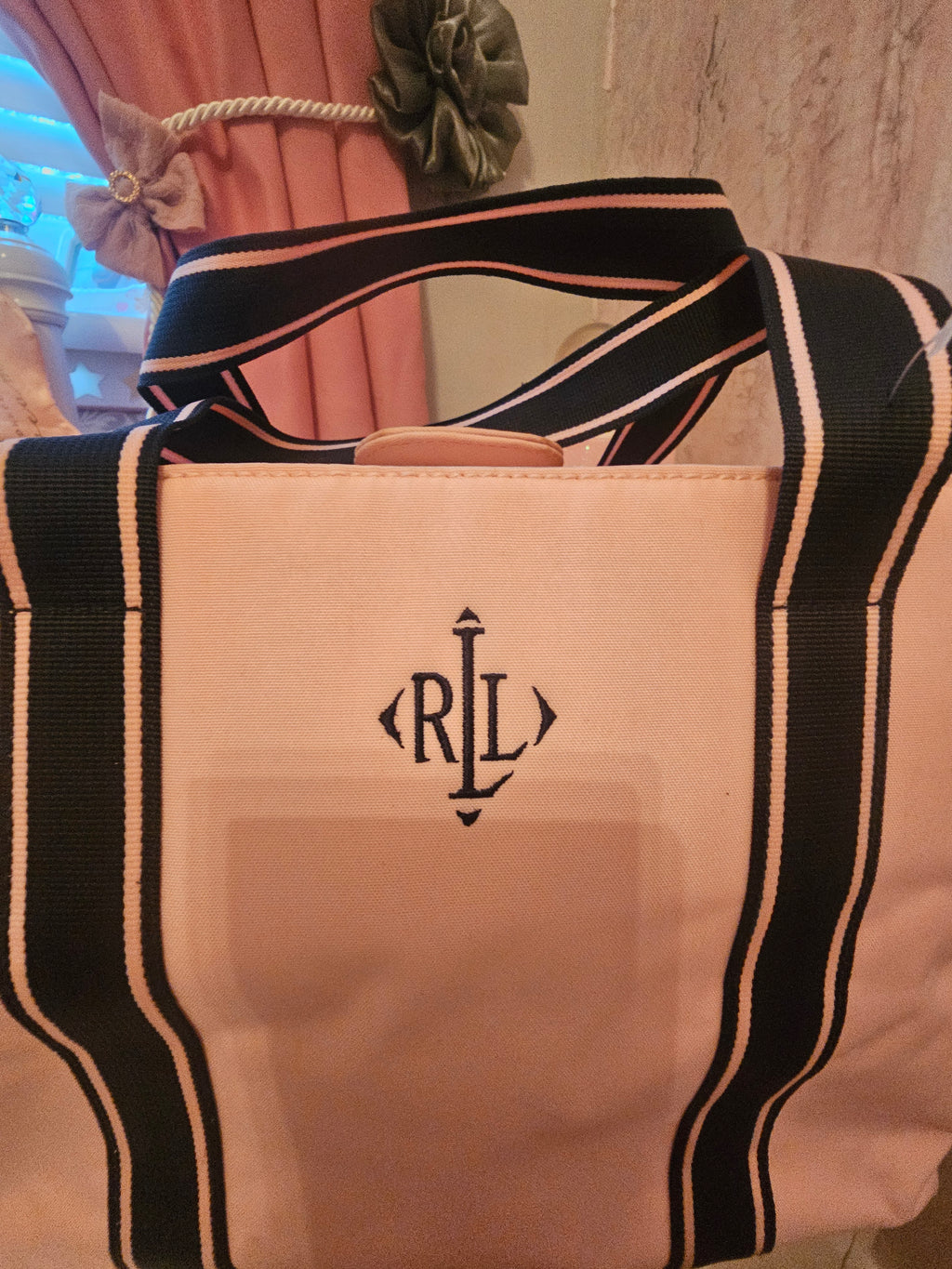 Ladies Ralph Lauren Navy Blue& Baby Pink Tote Bag