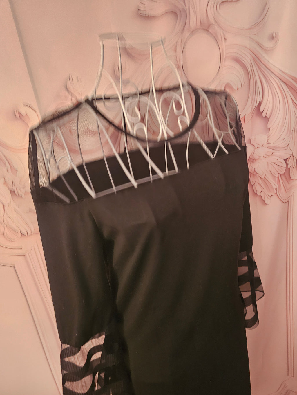 Ladies Black with Mesh Transparent neckline & cuffs
