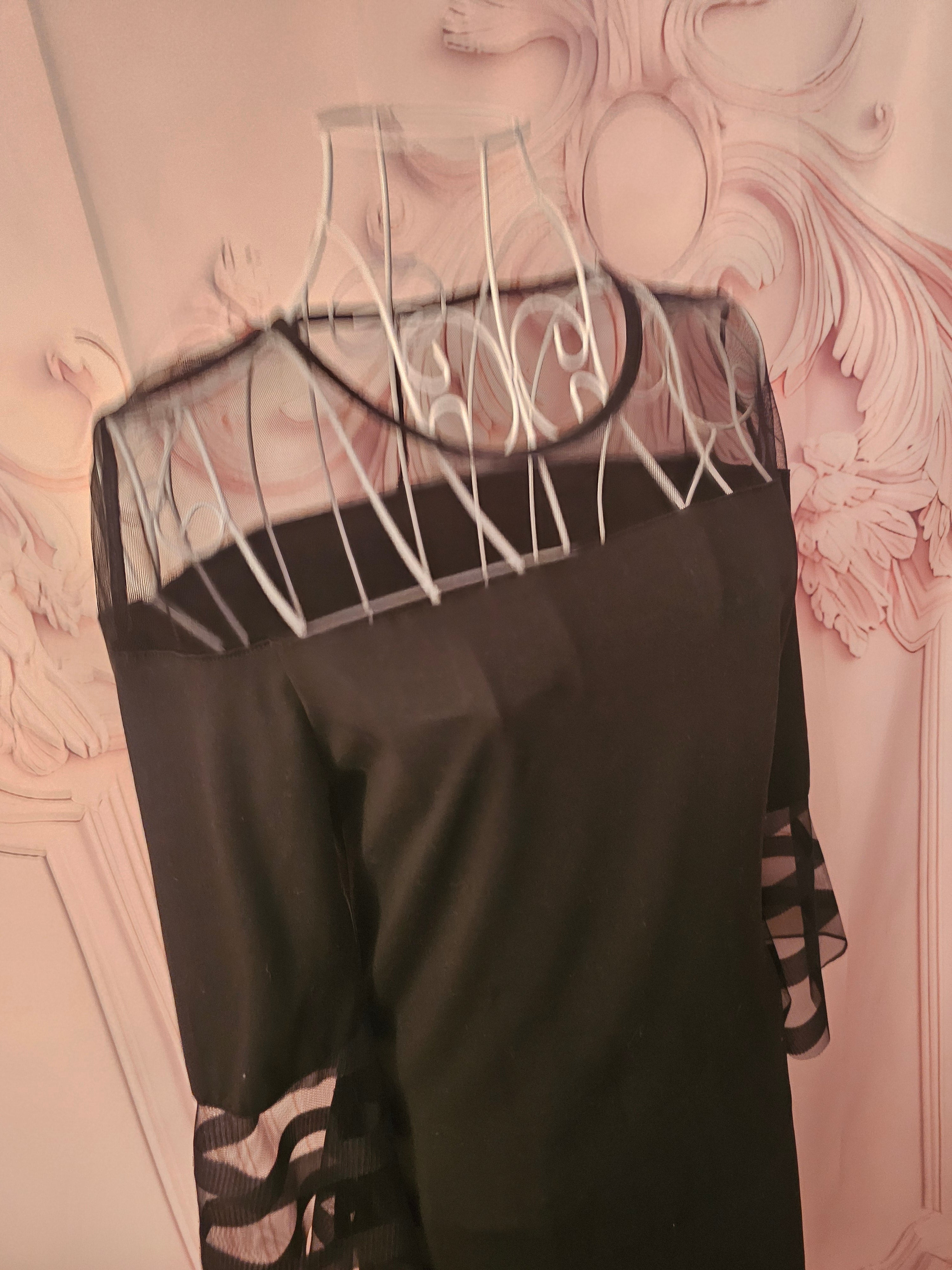 Ladies Black with Mesh Transparent neckline & cuffs