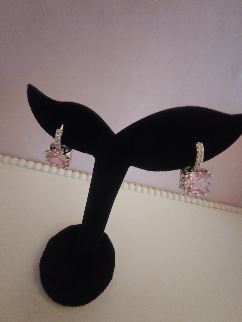Ladies Pink cubic zicrone square drop earrings