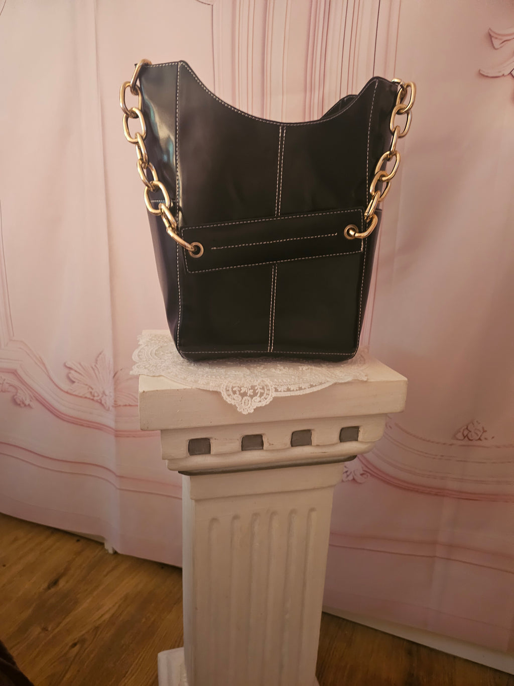 Ladies Asos black Gold chained Strap bag