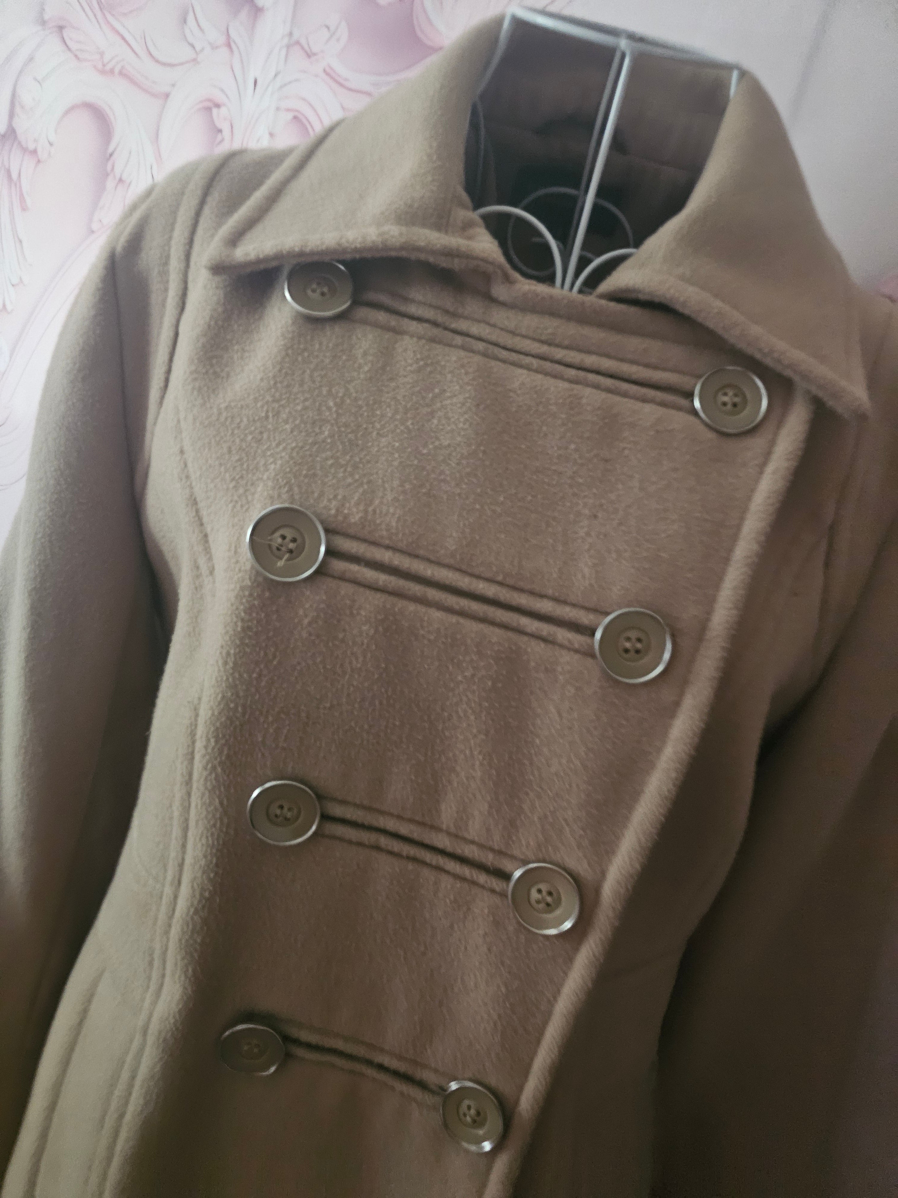 Ladies Camel Classy Debenhams Double Breasted Military style Jacket with Accesorize Camel Fur Neck Scarf