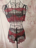 Ladies Red & Black Lacy Underwear  Set with Matching Stockings