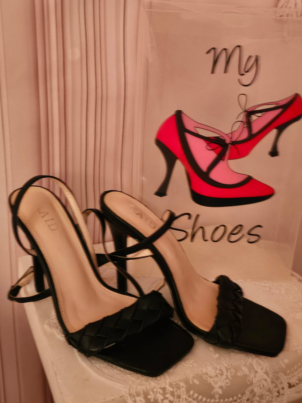 Ladies Black Raid Ankle Strap Buckle Strappy Stilletto Heels