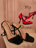 Ladies Black Raid Ankle Strap Buckle Strappy Stilletto Heels