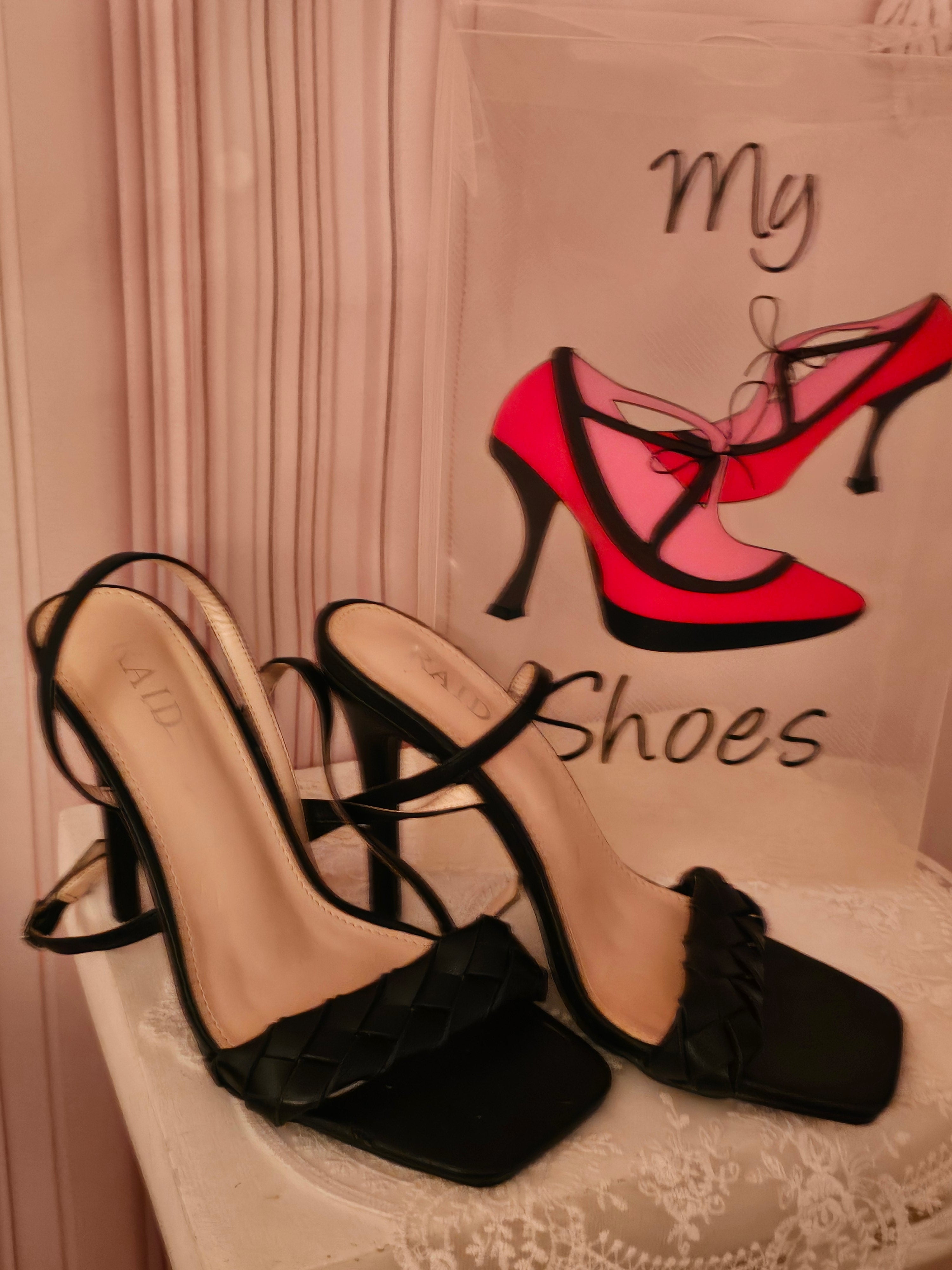 Ladies Black Raid Ankle Strap Buckle Strappy Stilletto Heels