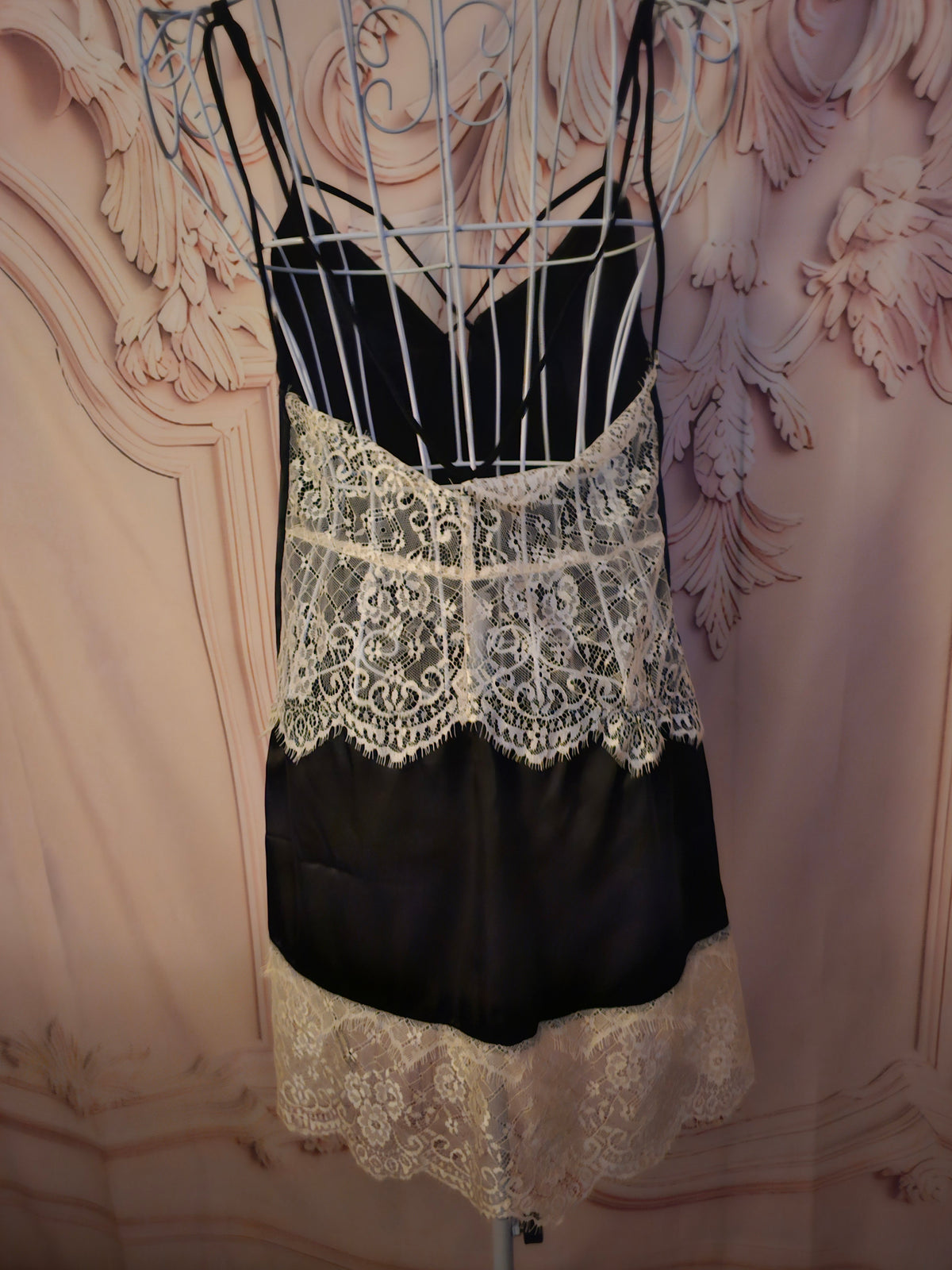 Ladies black satin negliee
