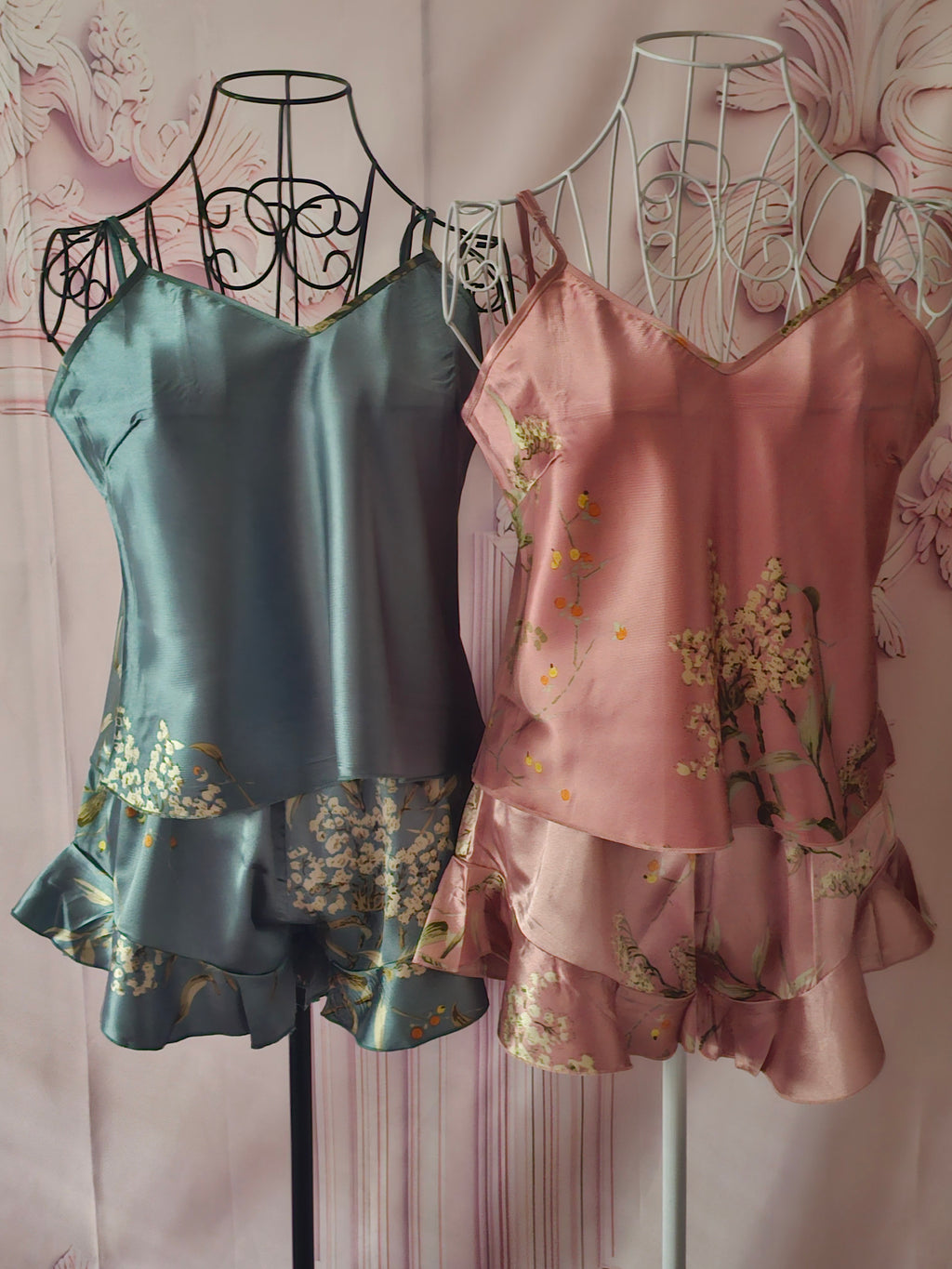 Ladies Satin Cami Sets 1 x Teal 1 x Pink