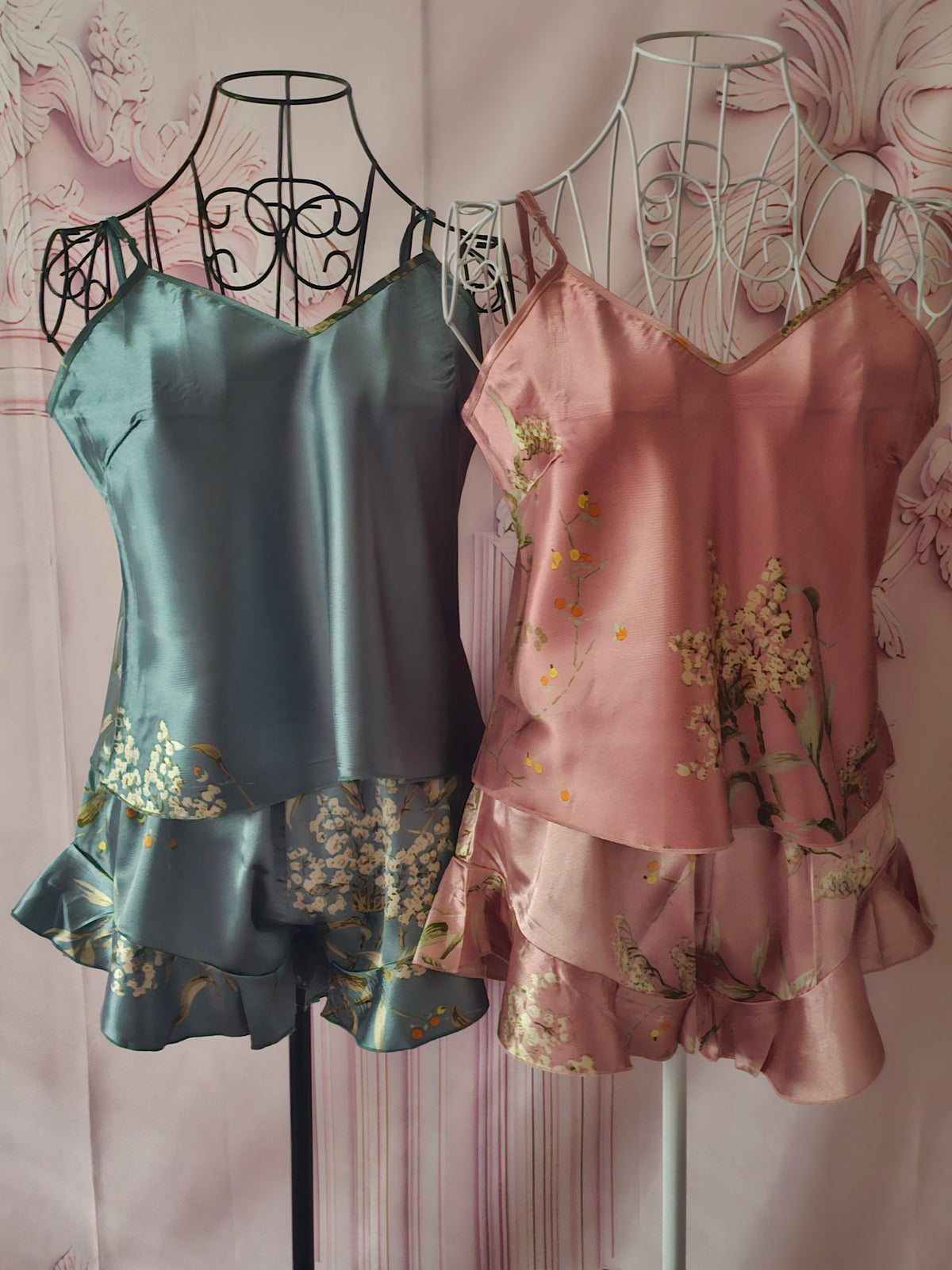 Ladies Satin Cami Sets 1 x Teal 1 x Pink