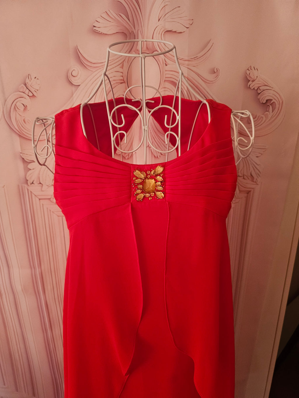 Ladies Red Monsoon Chiffon Evening Dress