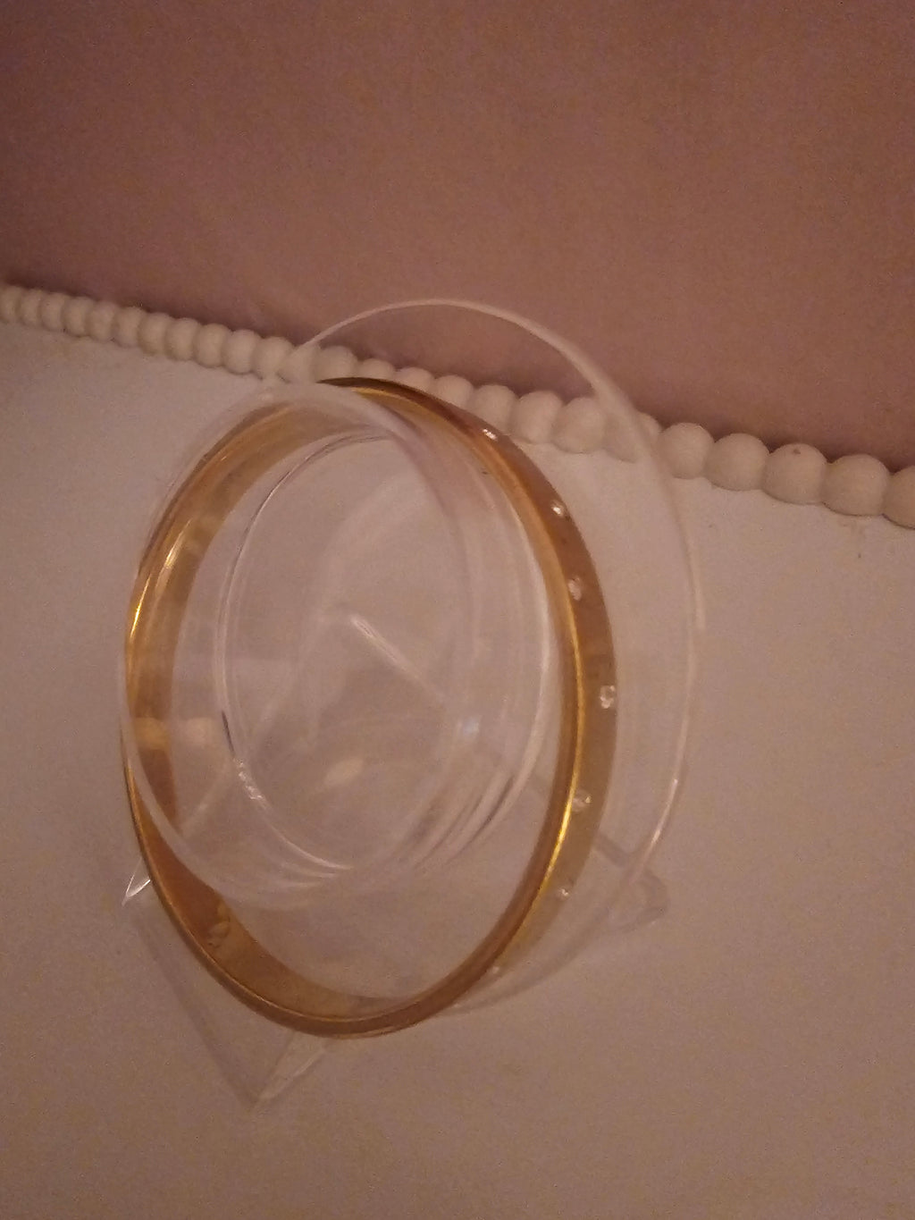 Ladies Small Gold Plated Solid Slip On Bangle with Diamond Design Studs