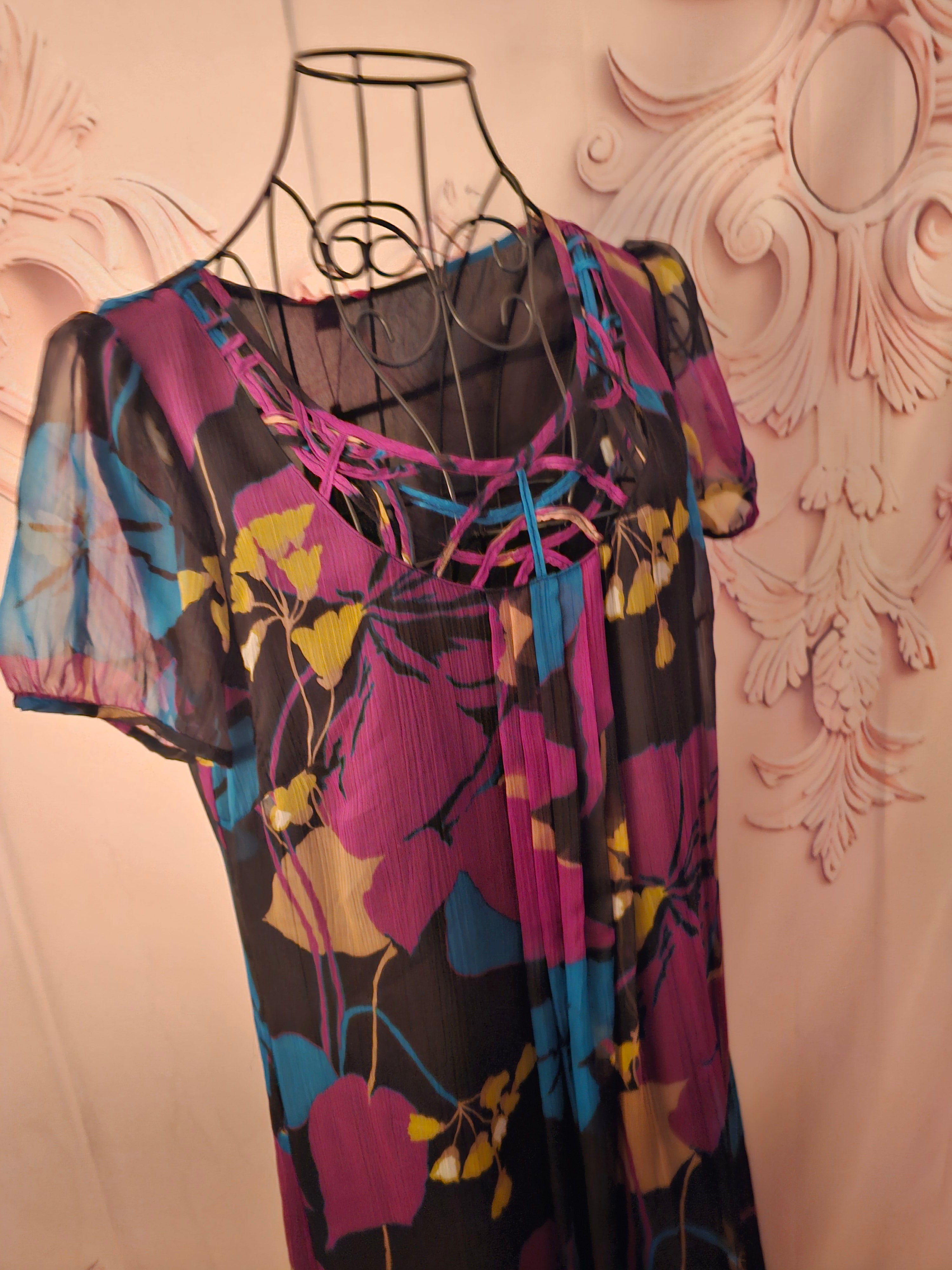 Ladies Monsoon Chiffon Lined Multi coloured print Dress