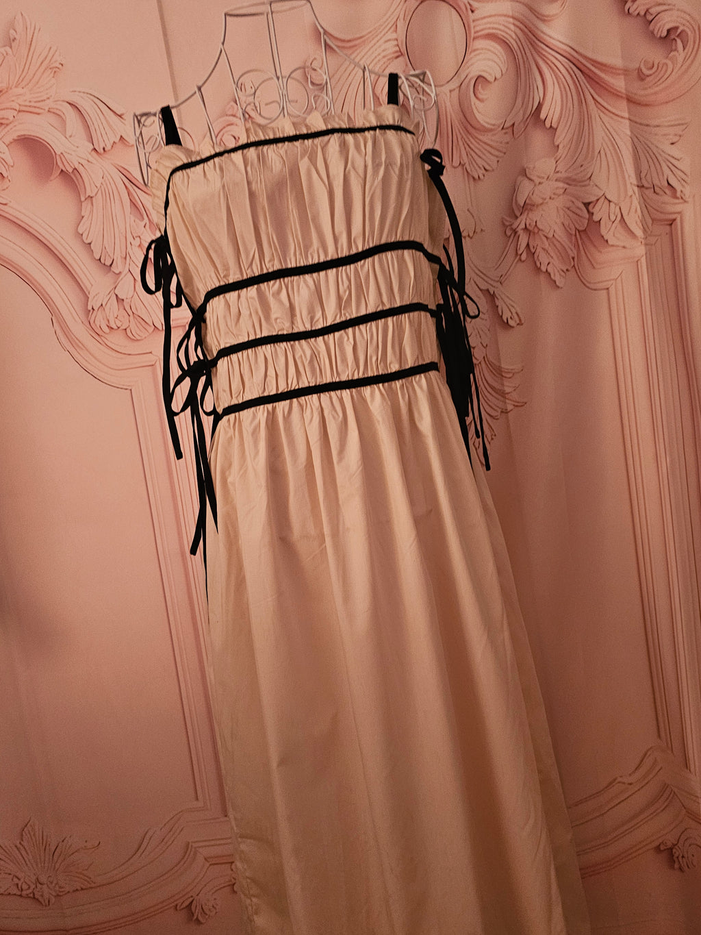 Ladies Boohoo Cream & Black Cotton Maxi Dress