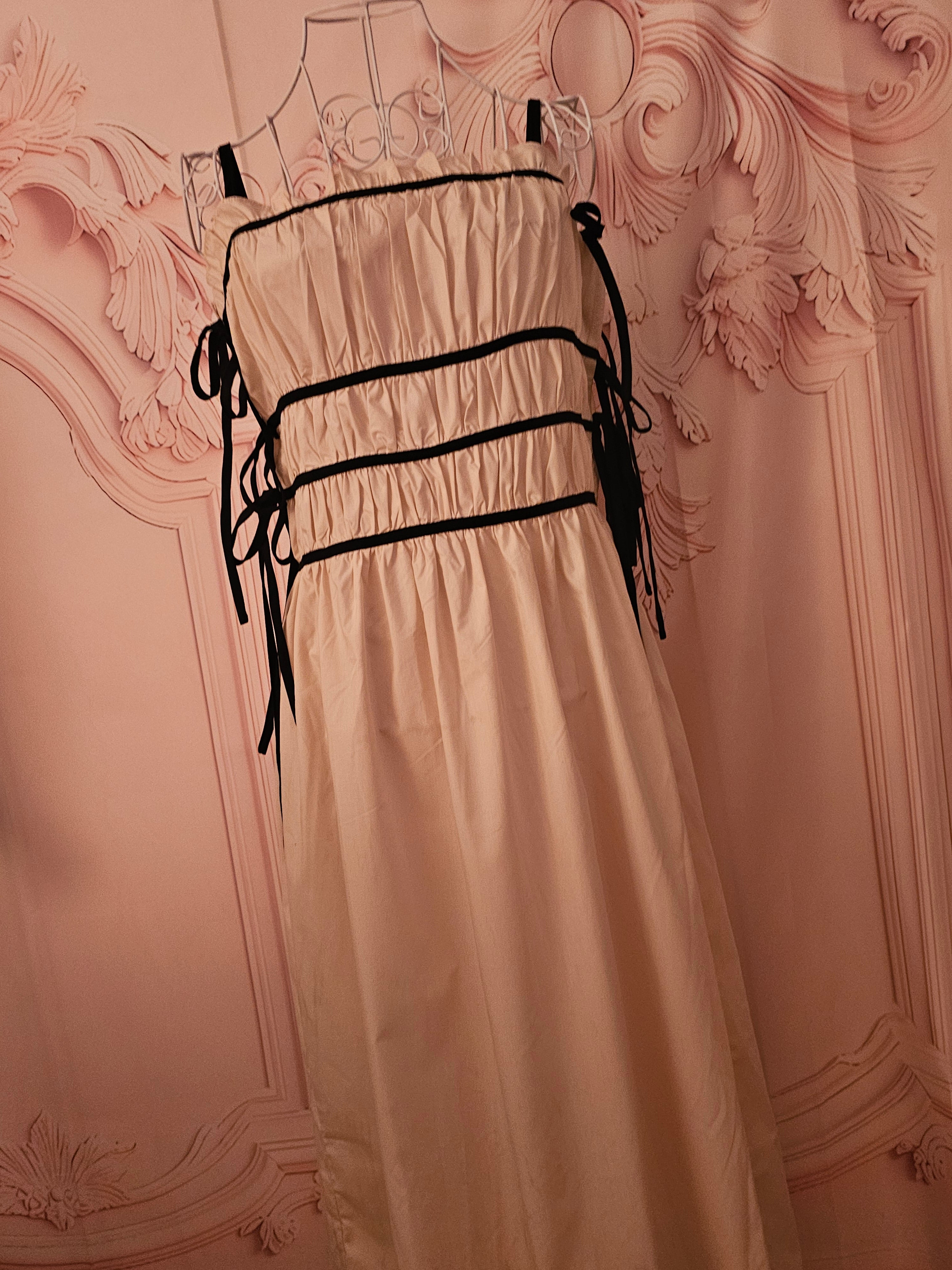 Ladies Boohoo Cream & Black Cotton Maxi Dress
