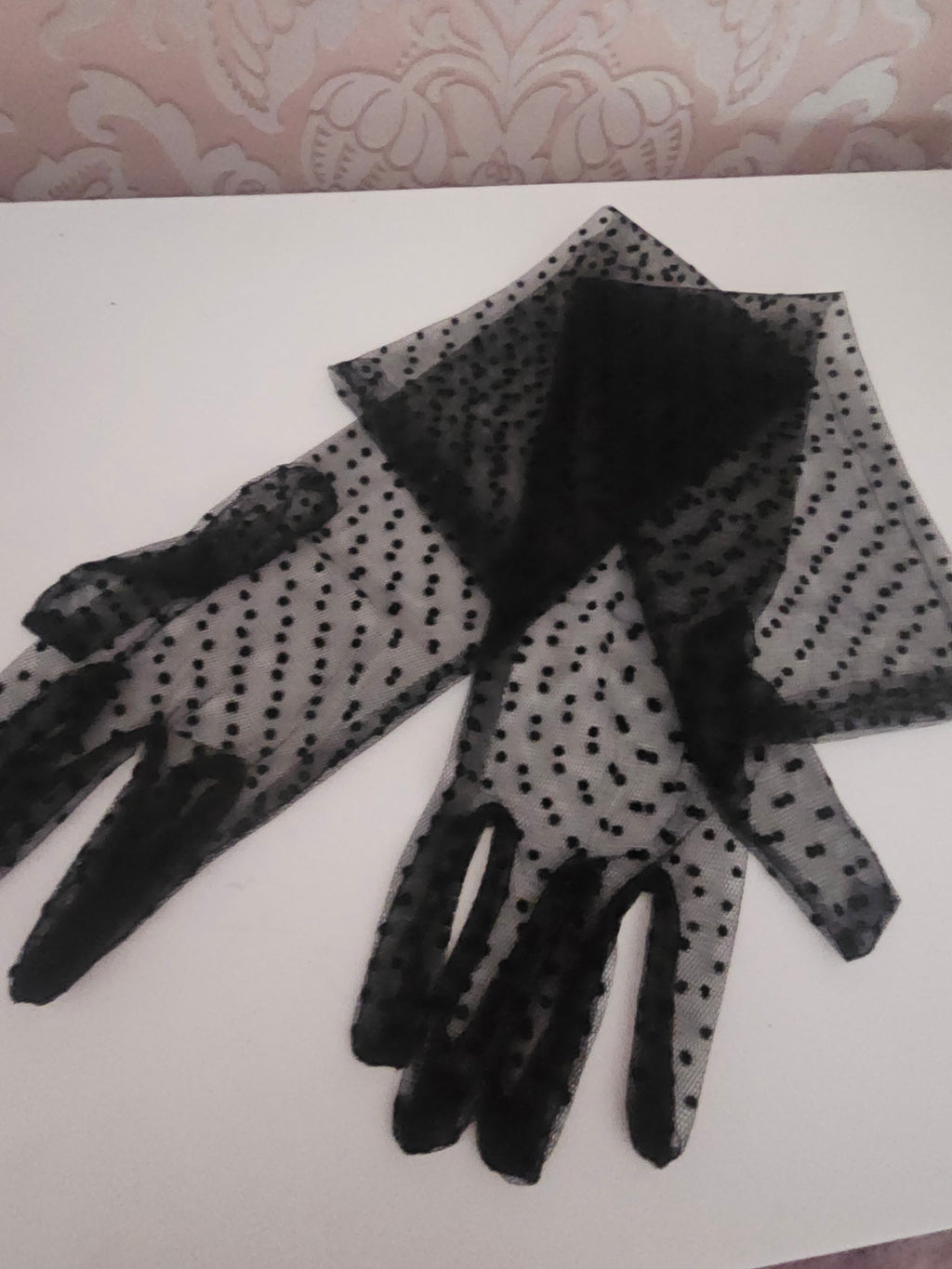 Ladies Black Long Polka Dot design Evening Gloves