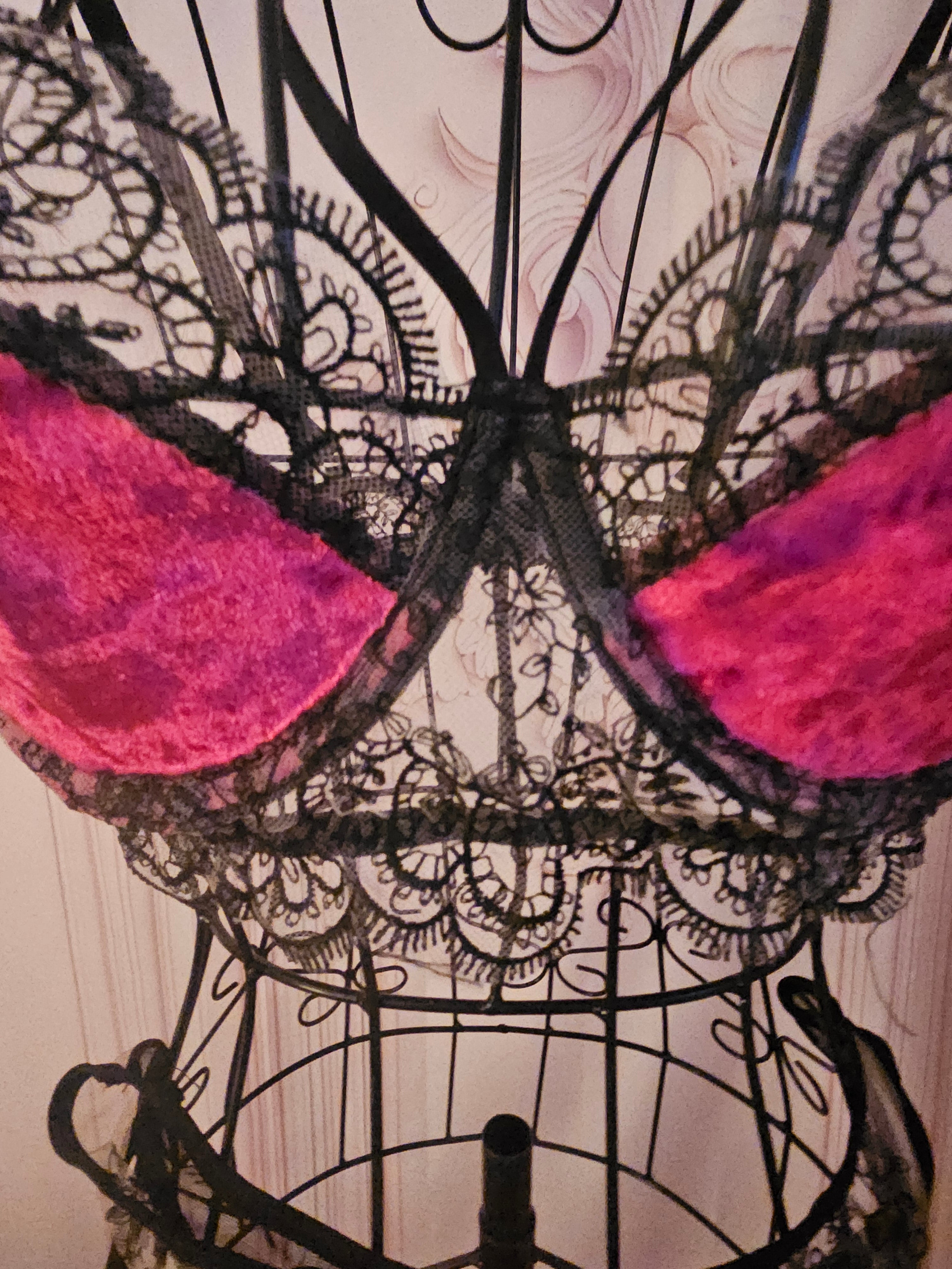 Ladies black & dark pink velvet matching underwear set