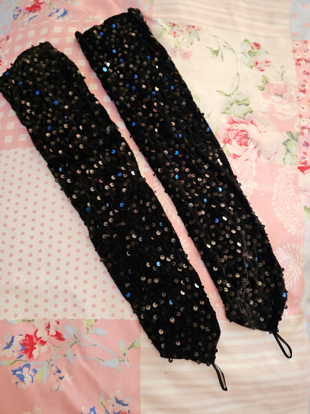 Ladies Long Sequenced Fingerless Evening Gloves