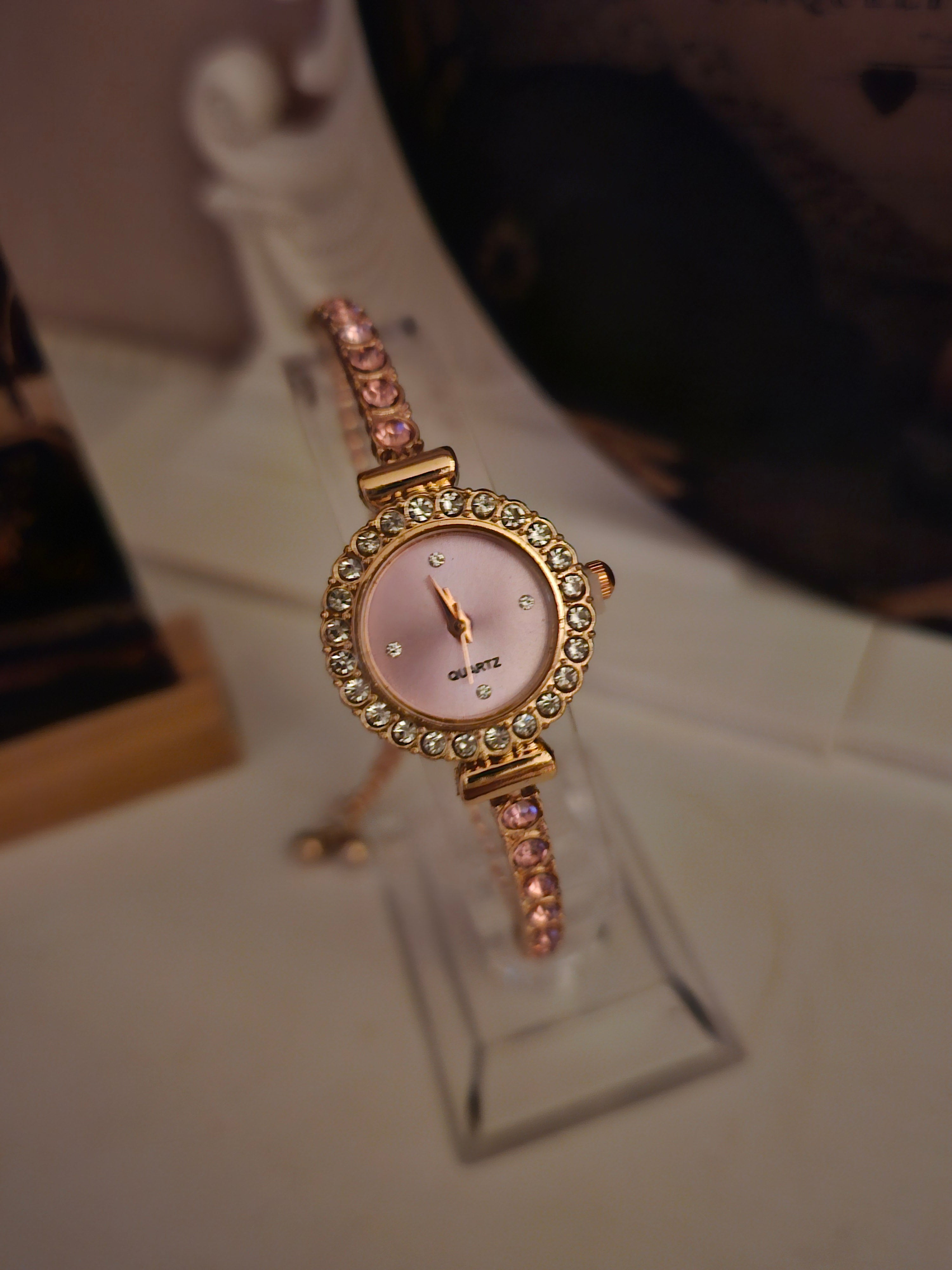 Ladies elegant Pink Diamonte Bracelet Style Watch