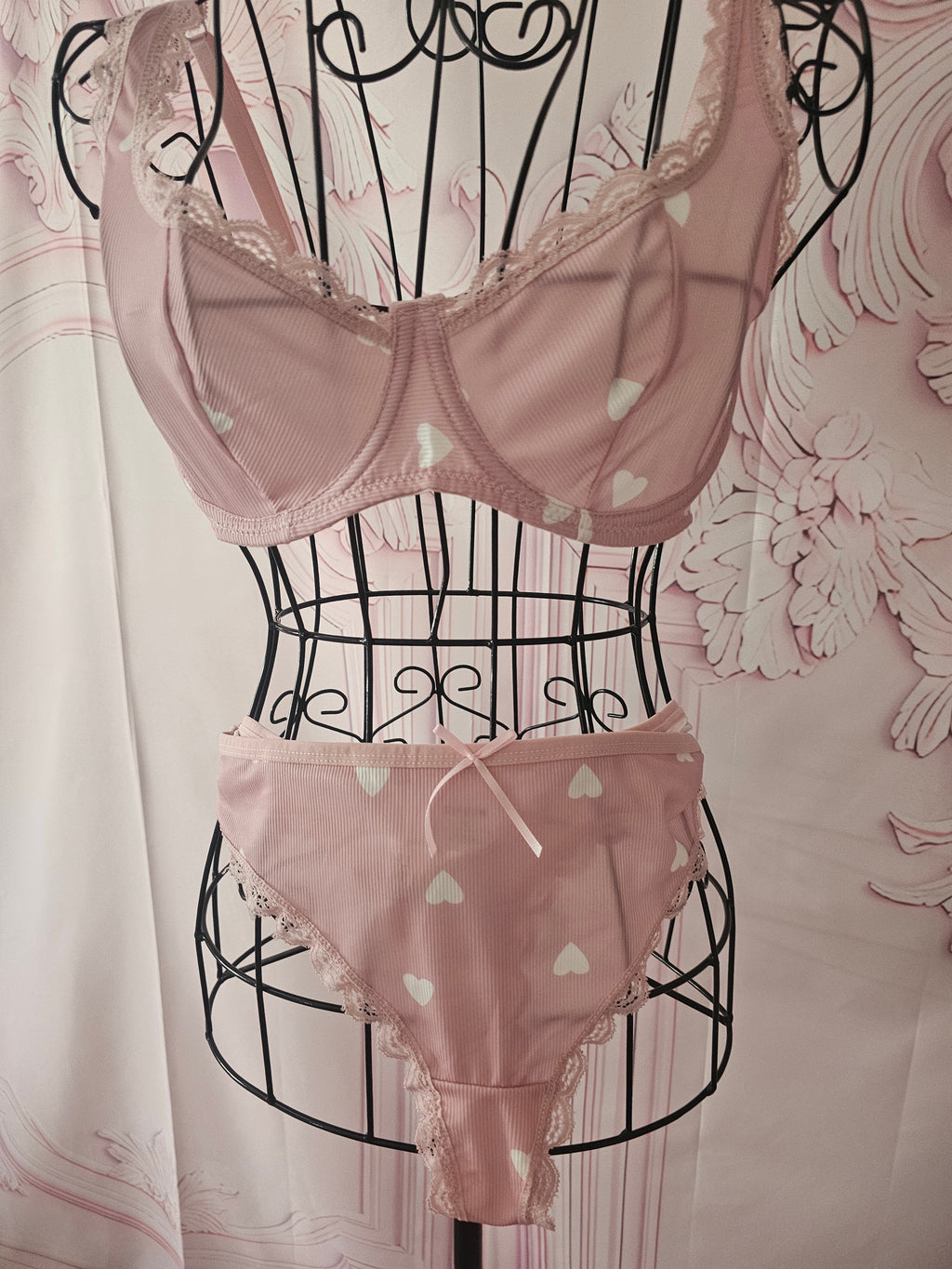 Ladies Pink & White Loveheart Underwear Set