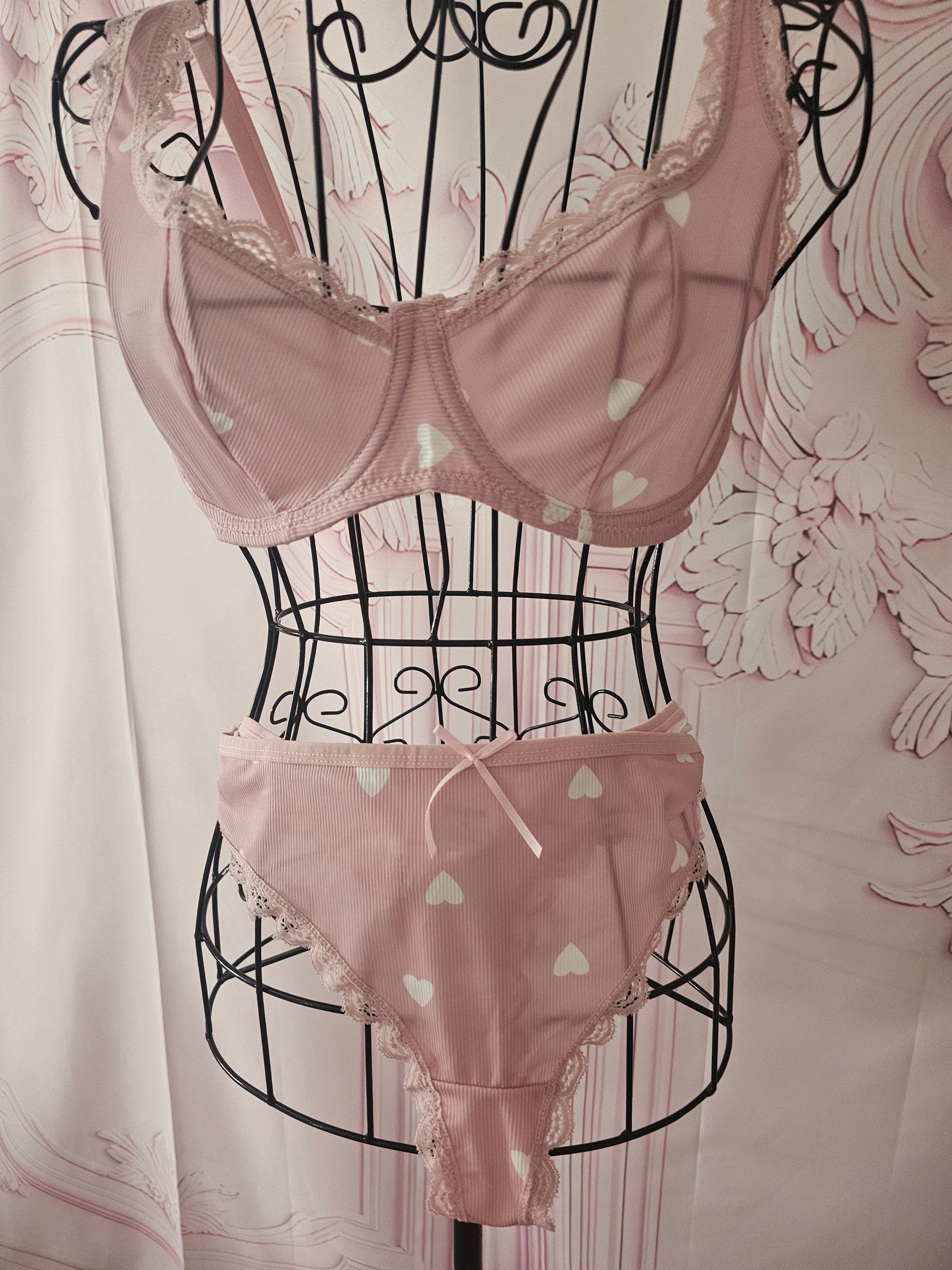 Ladies Pink & White Loveheart Underwear Set
